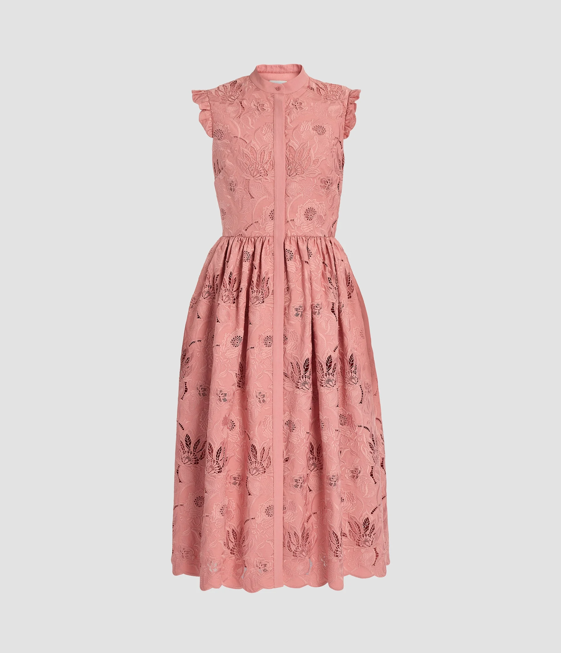 FLORAL COTTON CUTWORK SLEEVELESS MIDI DRESS - 1