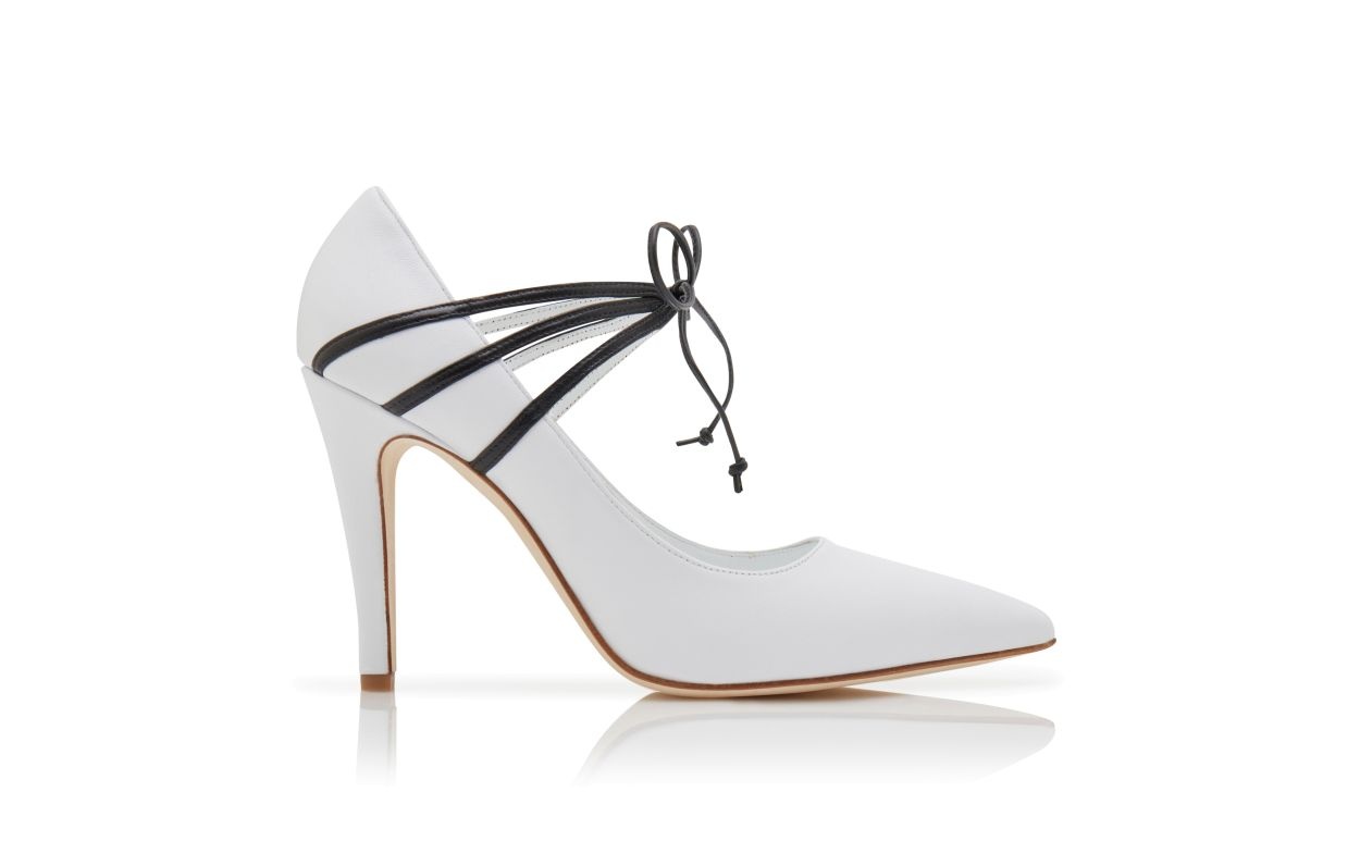 White and Black Nappa Leather Lace-Up Pumps - 1