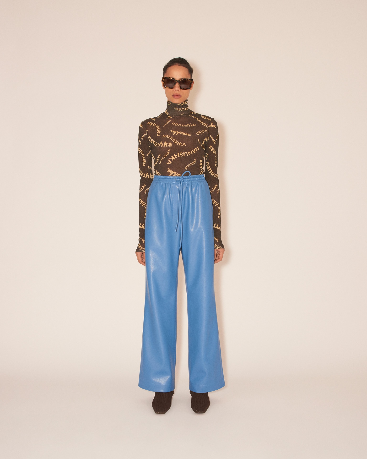 CALIE - OKOBOR™ alt-leather elasticated waist pants - Blue - 3