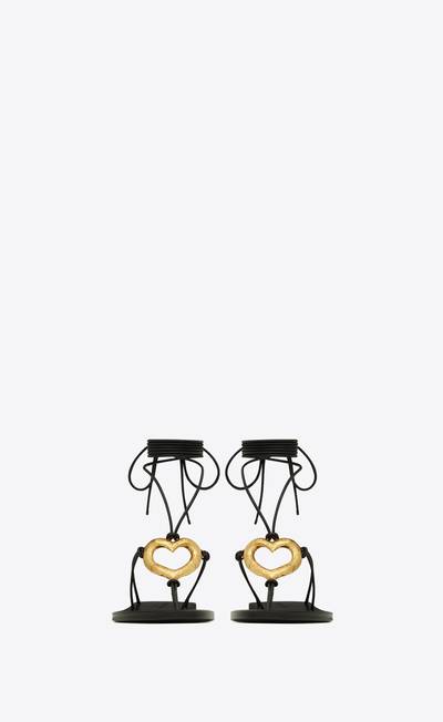 SAINT LAURENT love flat sandals in smooth leather with gold-tone heart outlook