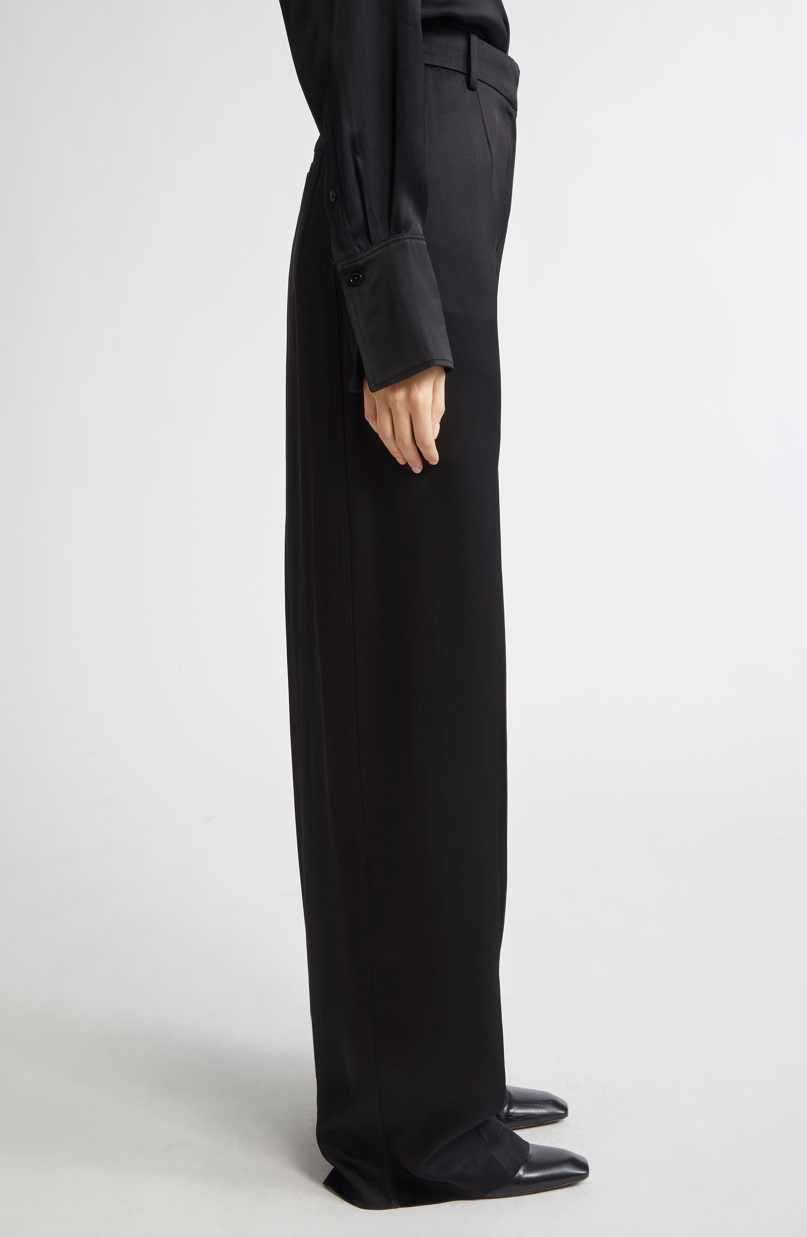 TOTEME Fluid Wide Leg Wool Blend Trousers in Black at Nordstrom - 4