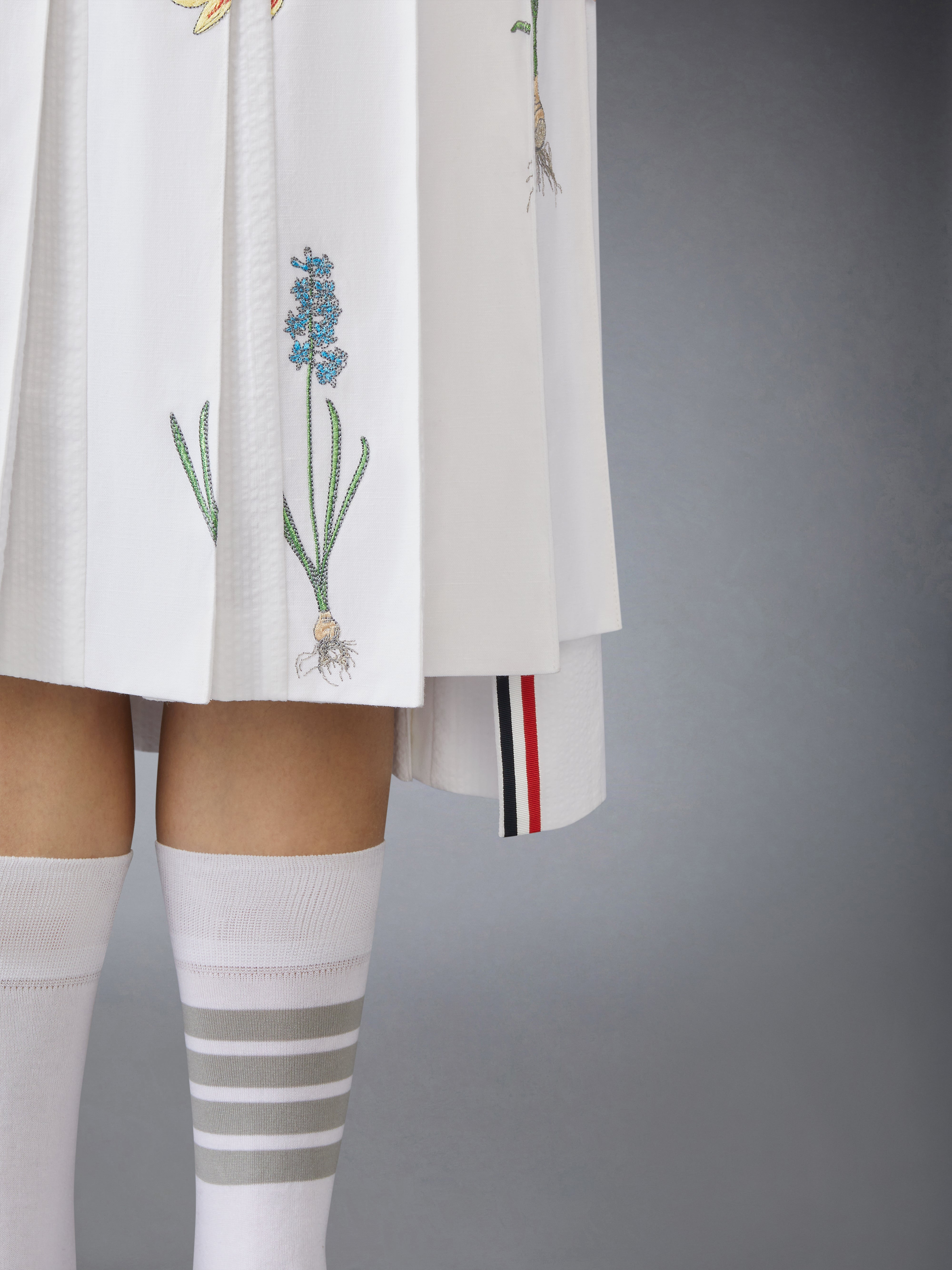 CLASSIC COTTON LINEN BOTANICAL FLOWER PLEATED SKIRT - 6