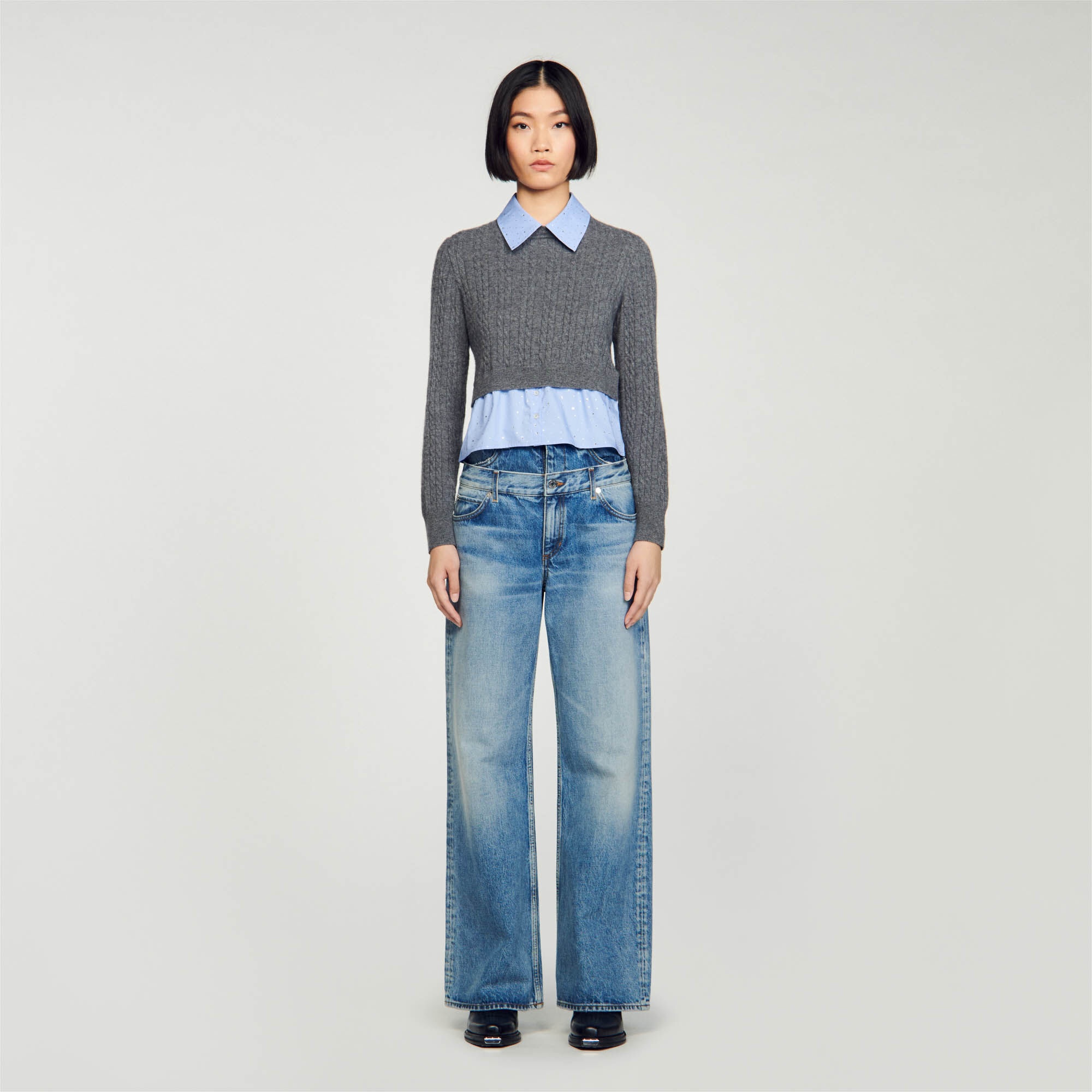 CROPPED CABLE KNIT SWEATER - 3