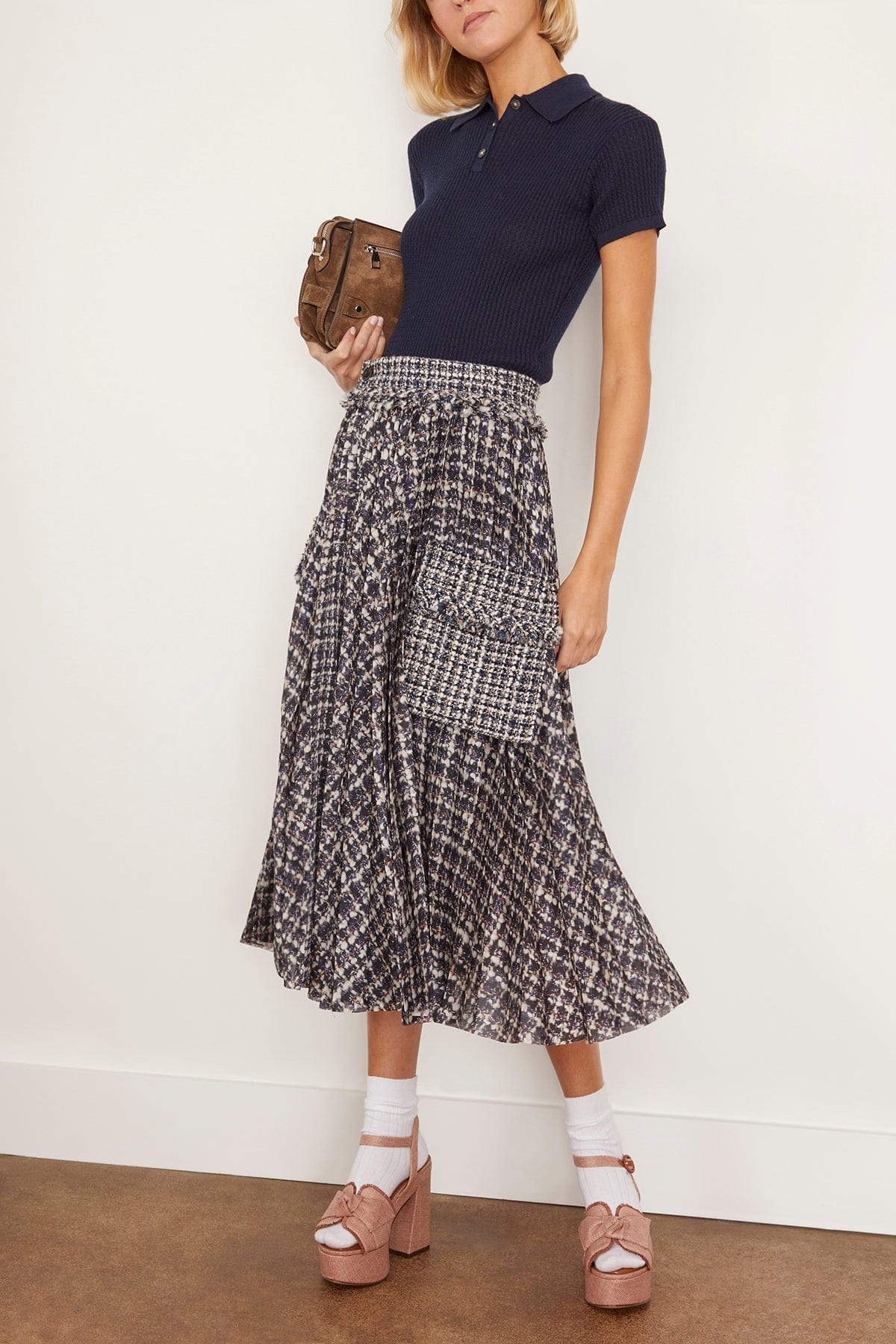 Tweed Skirt in Off White/Blue - 2