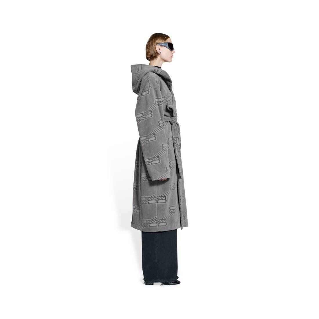 Women's Bb Monogram Towel Bathrobe in Grey - 3