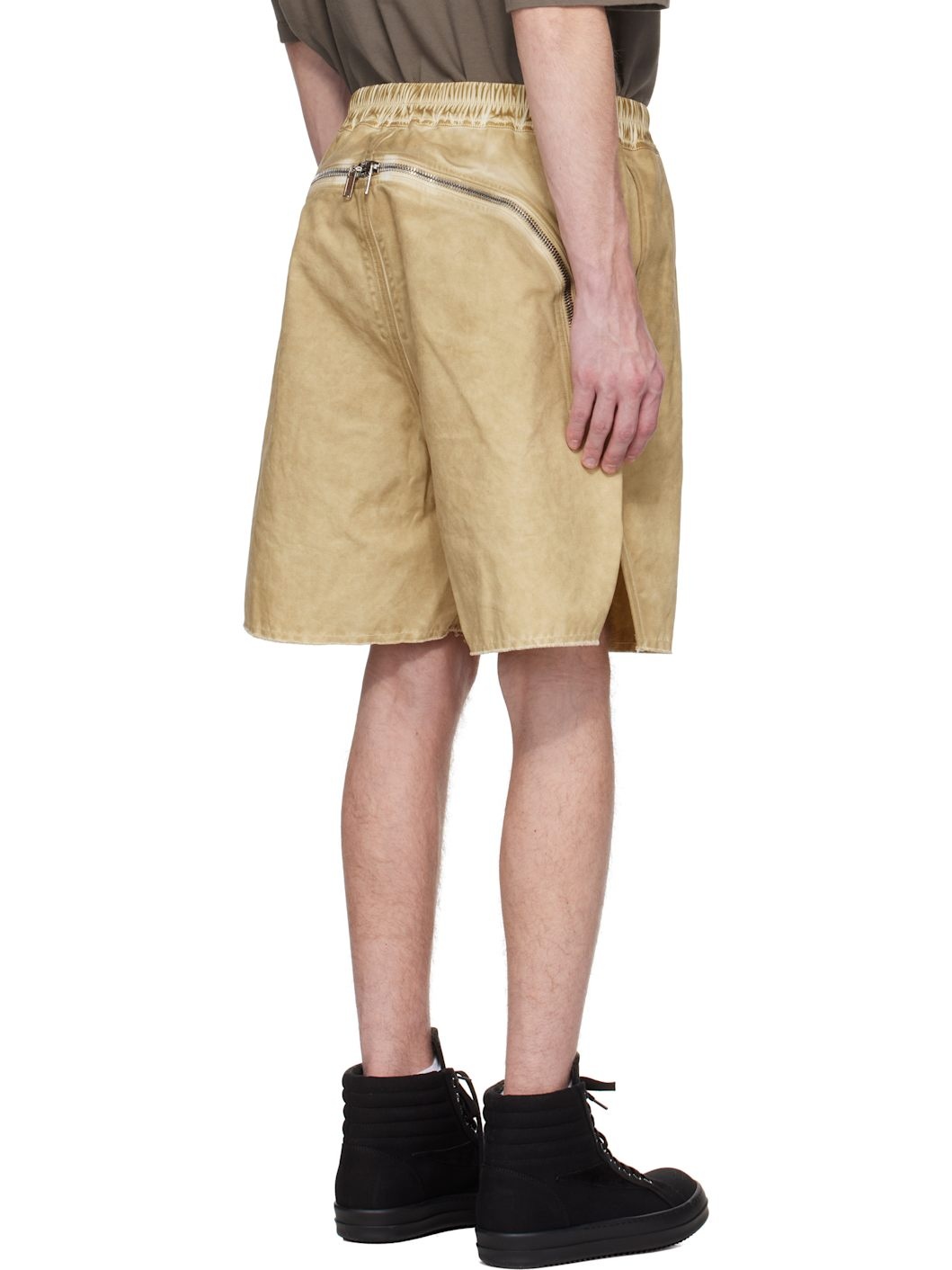 Beige Hollywood Long Boxers Butt Zipp Shorts - 3