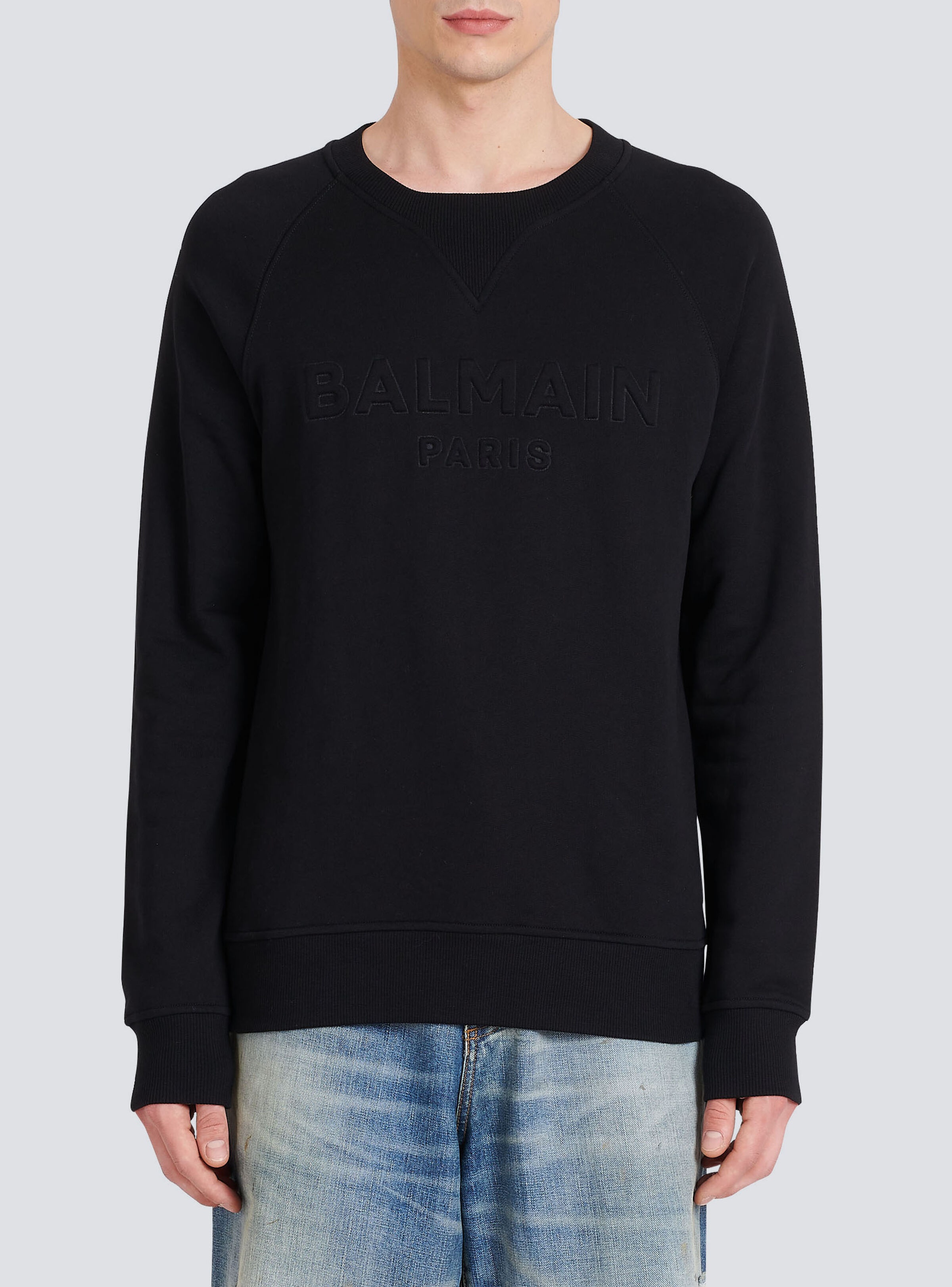 Cotton sweatshirt with embossed Balmain logo - 7