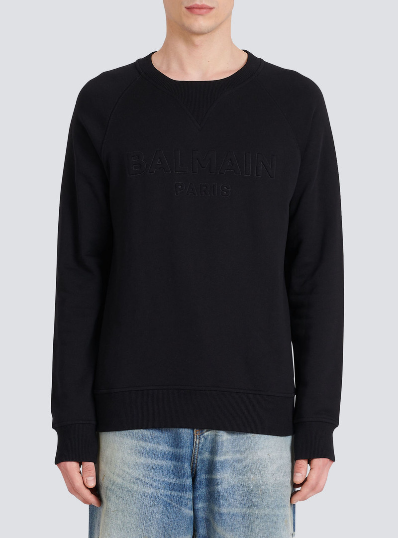 Cotton sweatshirt with embossed Balmain logo 7
