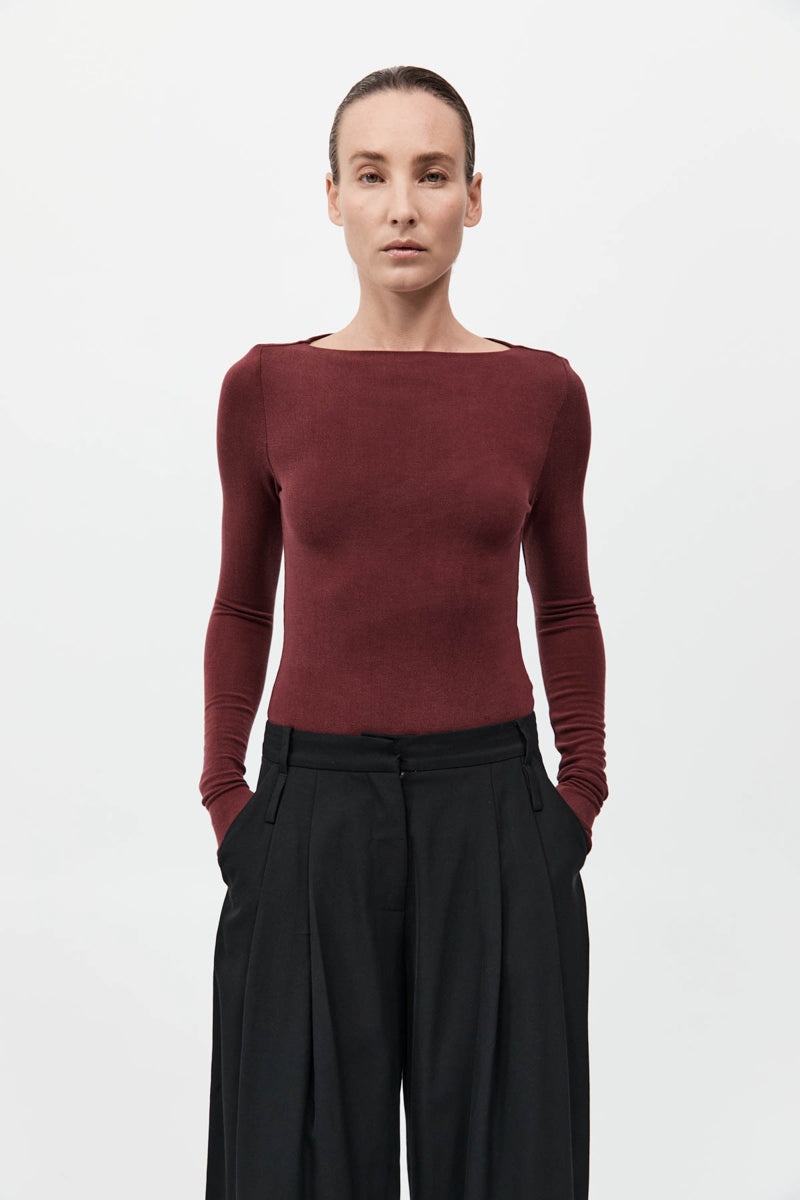 Bateau Long Sleeve Jersey Top - Currant - 2