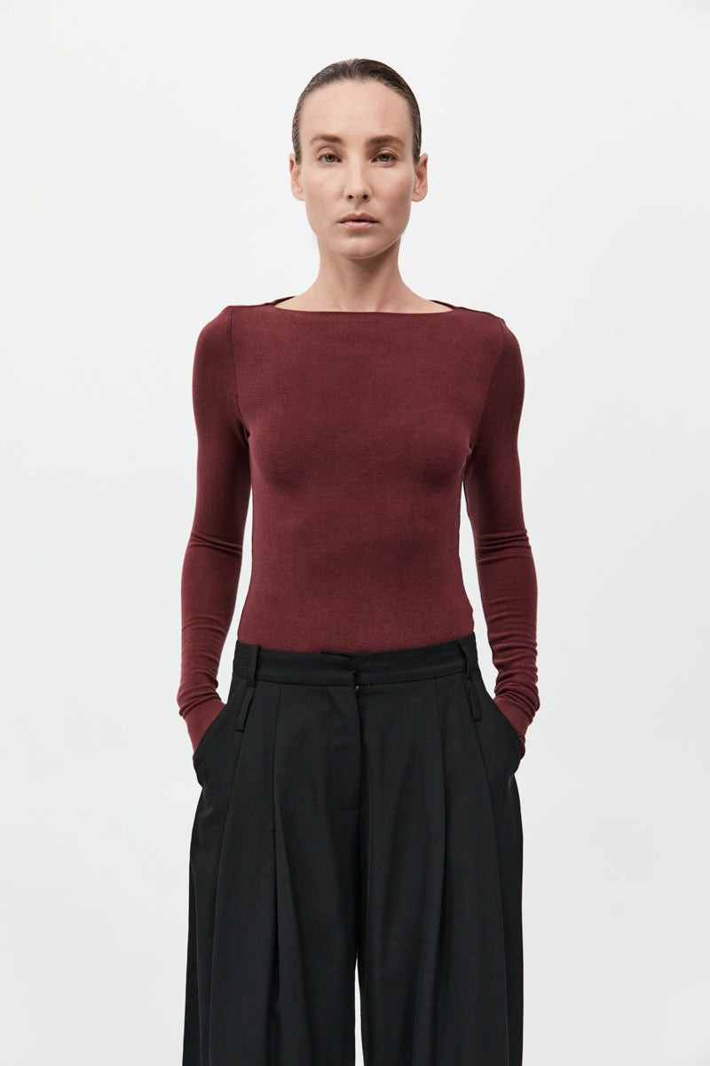 Bateau Long Sleeve Jersey Top - Currant 2