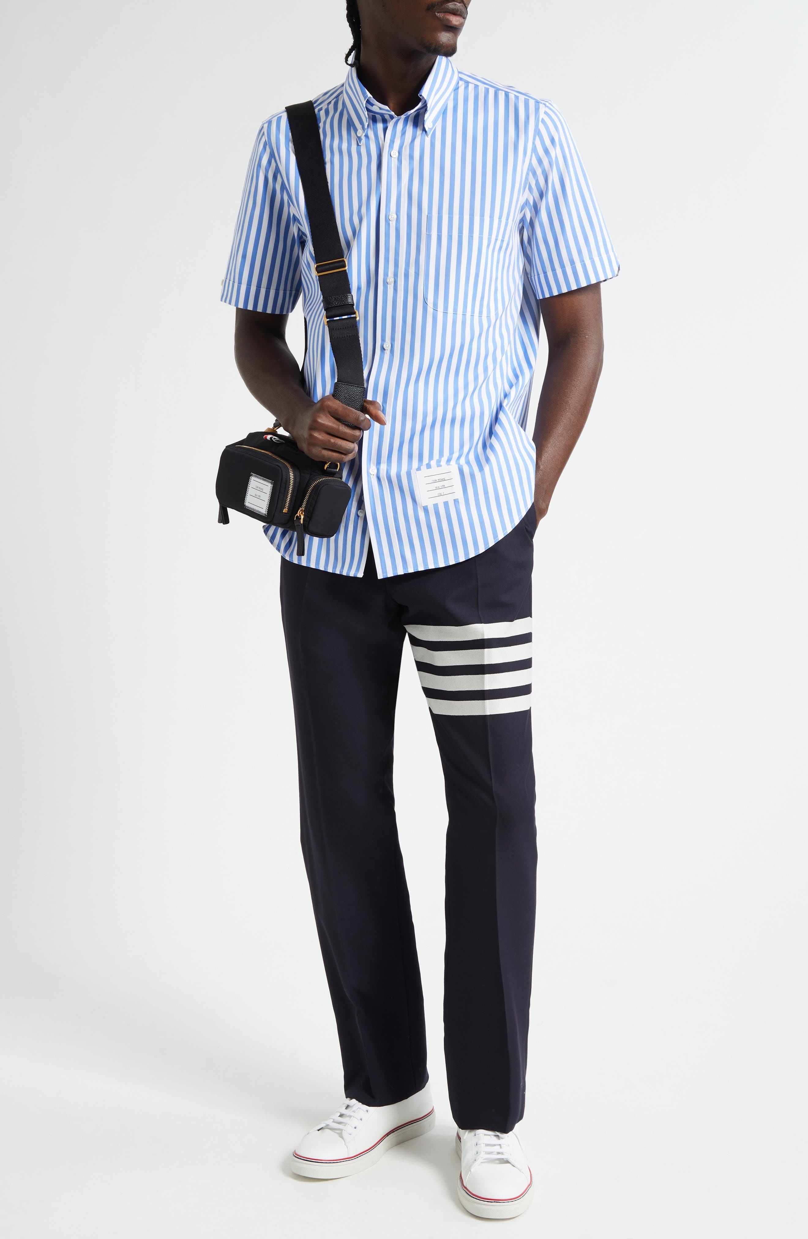 Thom Browne Straight Fit Stripe Button-Down Shirt in Medium Blue at Nordstrom - 2