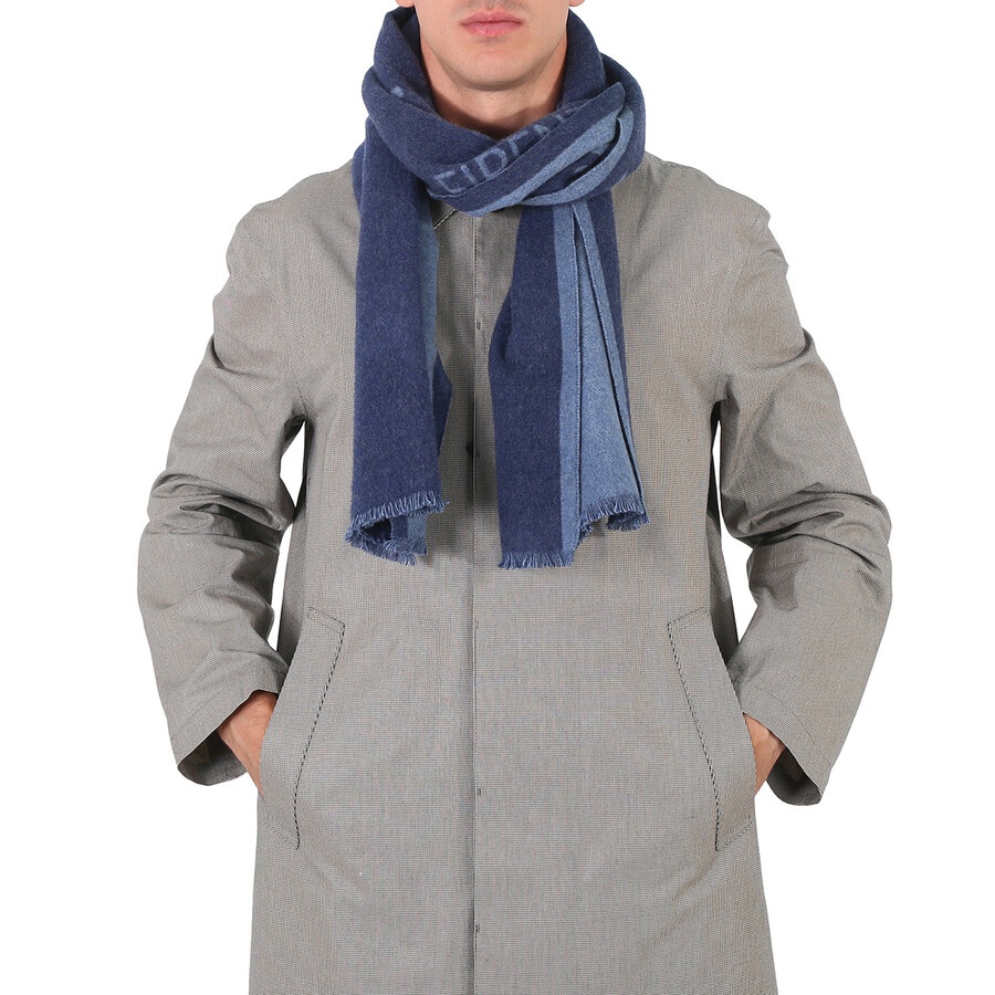 Salvatore Ferragamo Blue Marine Macro Signature Cashmere And Wool Scarf - 3