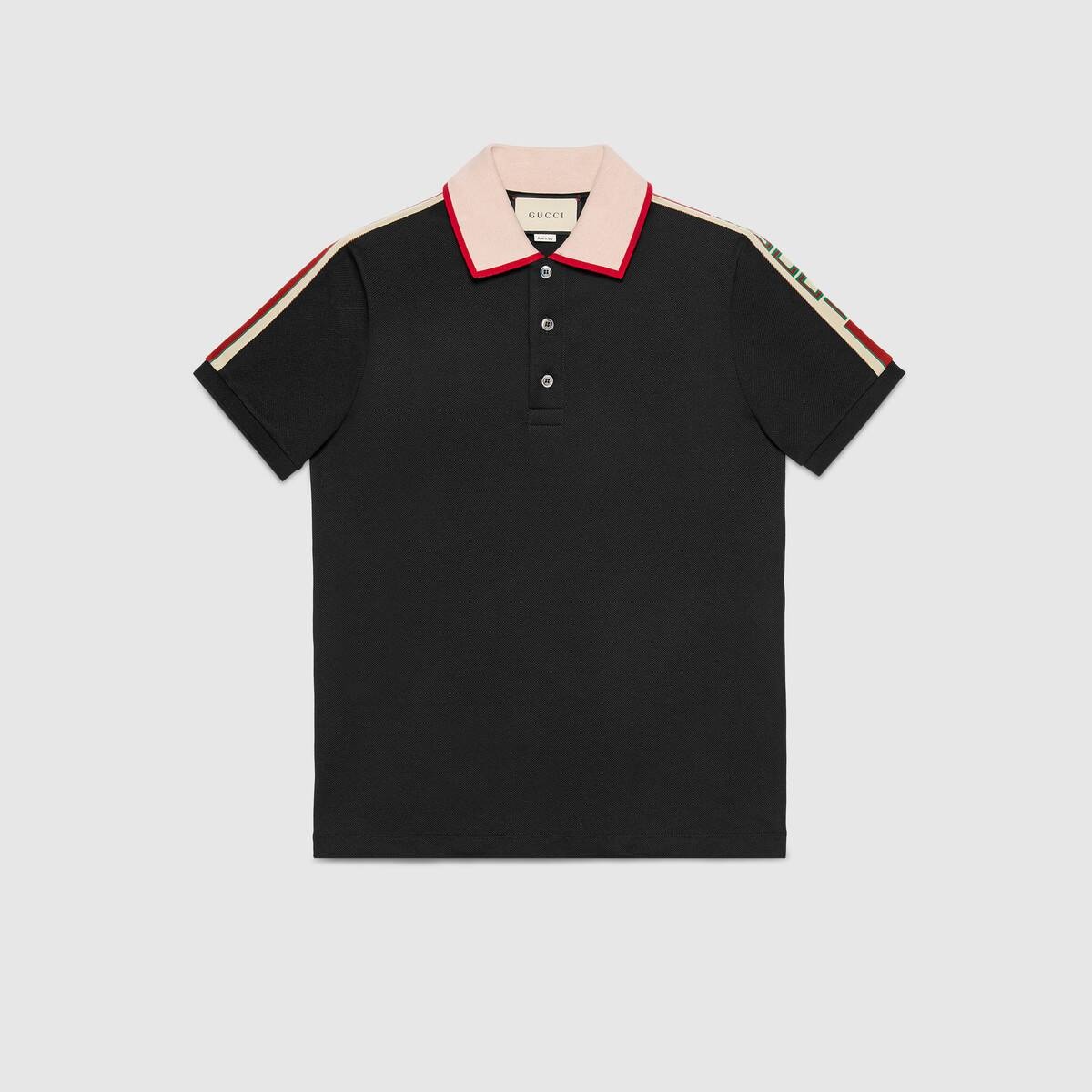 Cotton polo with Gucci stripe - 1