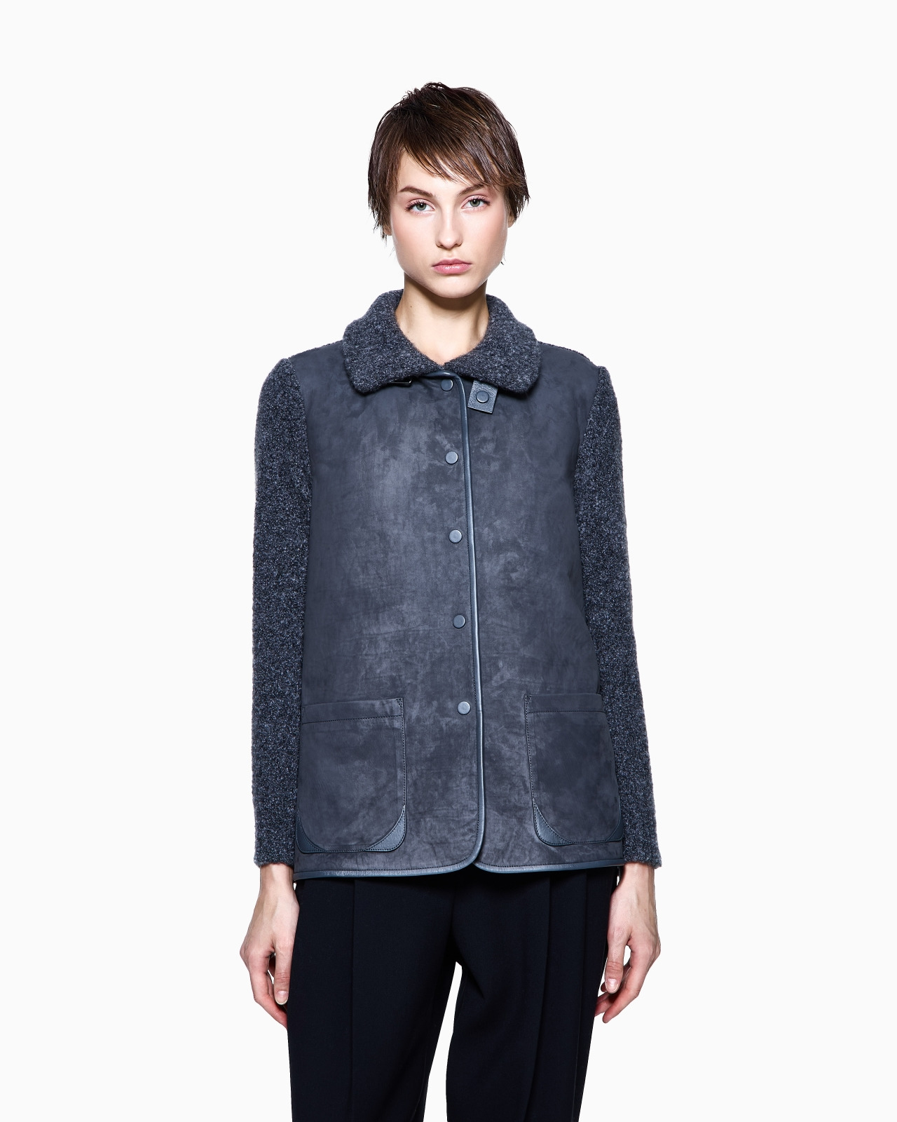 JACKET IN CALFSKIN AND CASHMERE AND SILK BOUCLÉ - 4