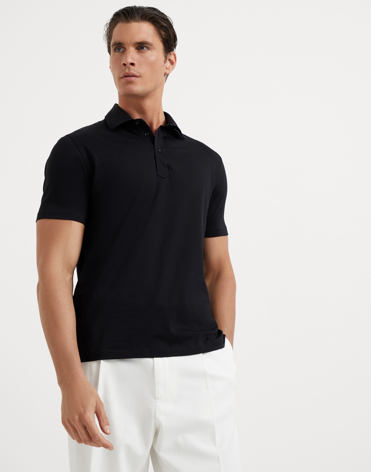 Cotton jersey basic fit polo with shirt-style collar - 1