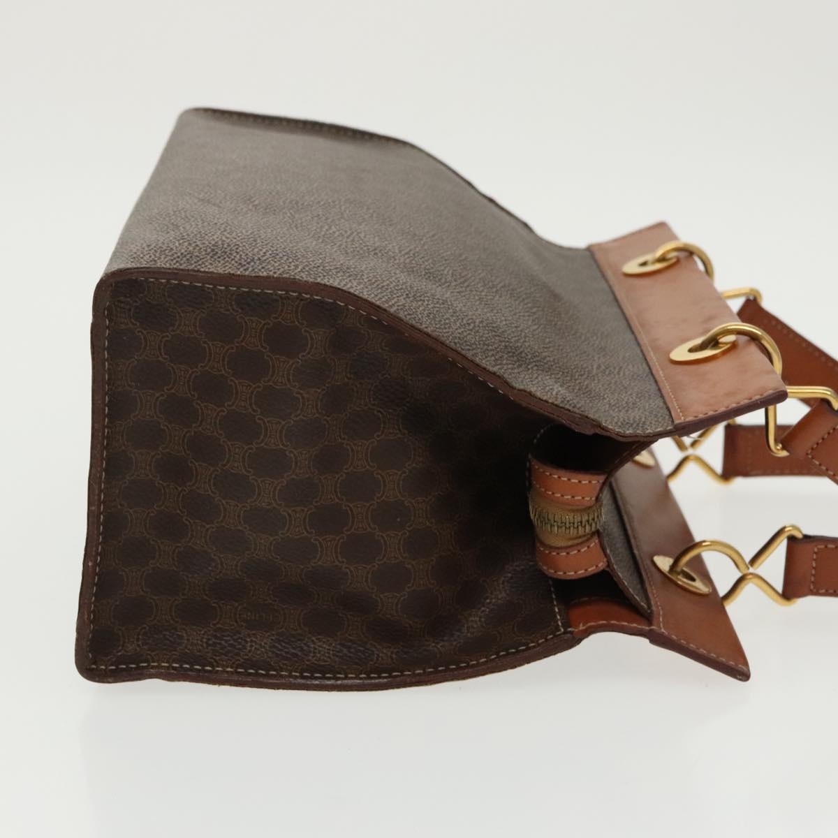 CELINE Macadam Canvas Hand Bag Pvc Leather Brown Gold - 4