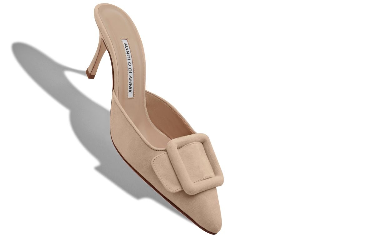 Light Beige Suede Buckle Mules - 2