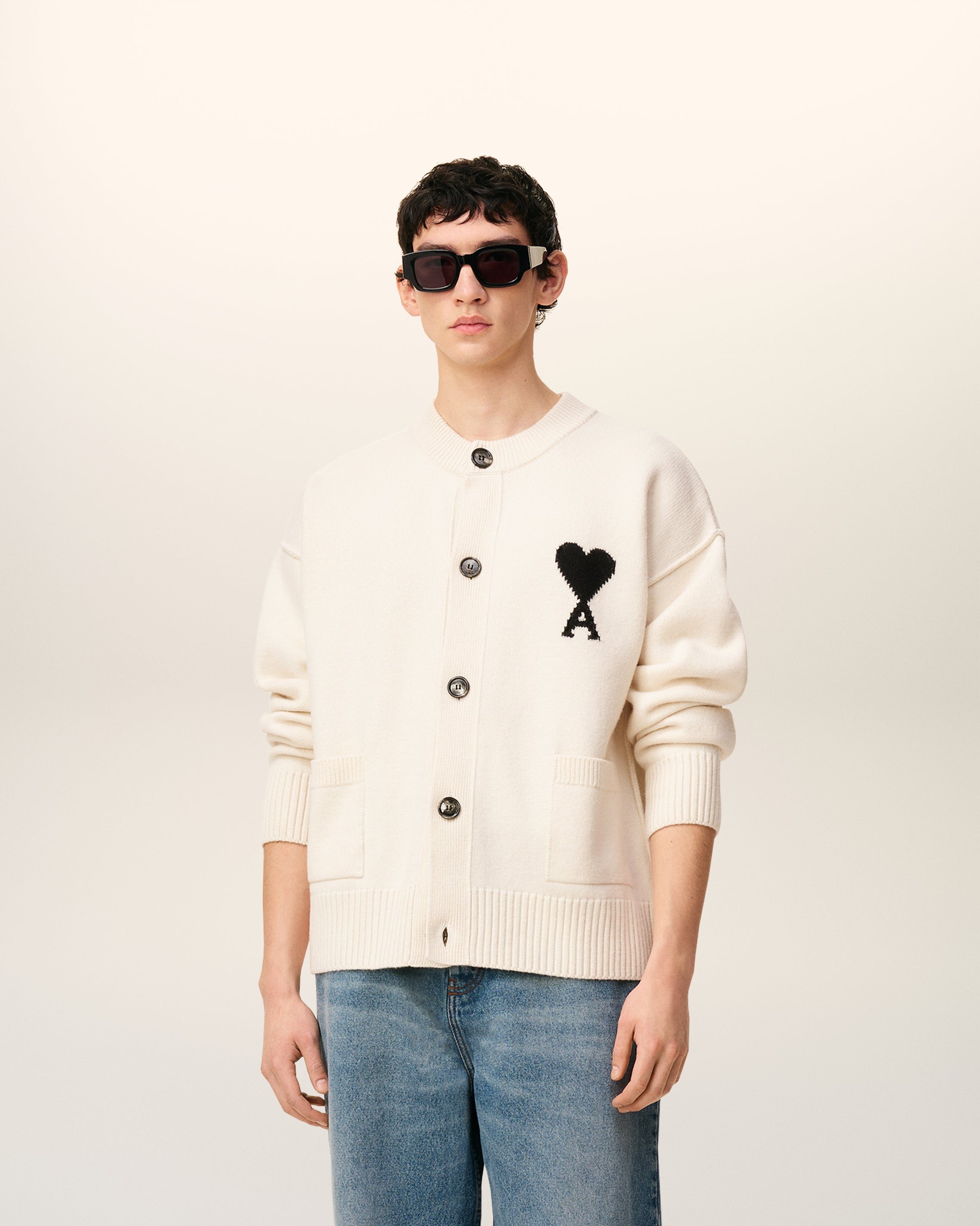 WHITE WOOL AMI DE COEUR CARDIGAN - 2