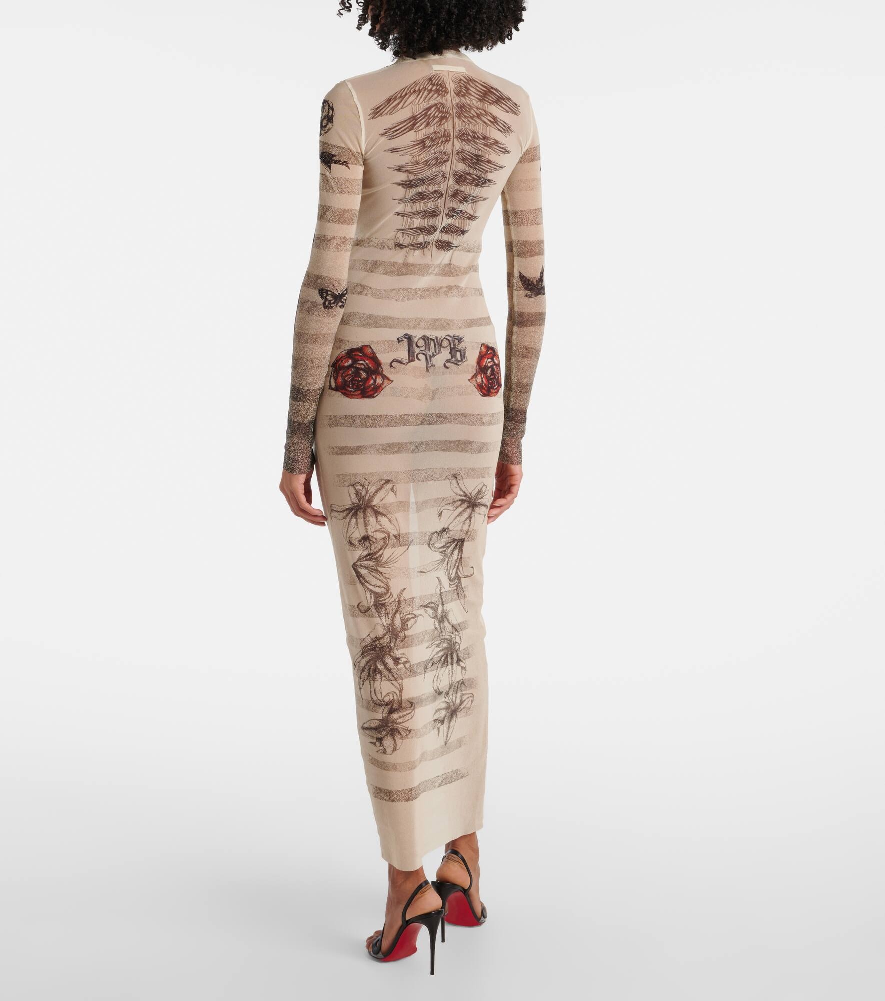 Trompe l’oeil mesh maxi dress - 3
