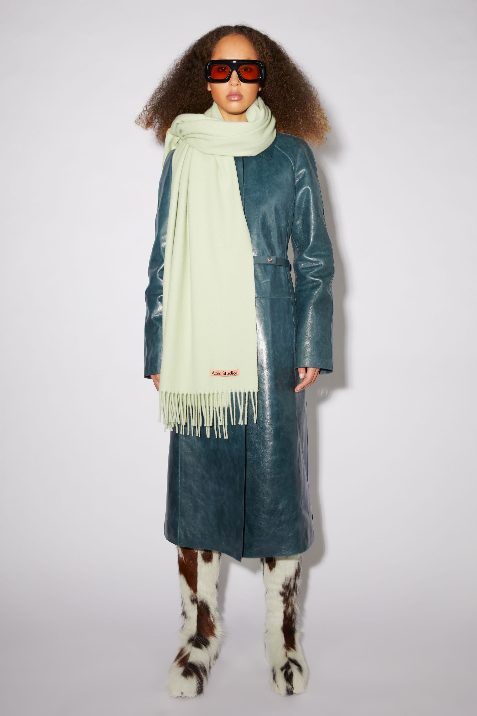 Oversized fringed wool scarf - Pale green - 3