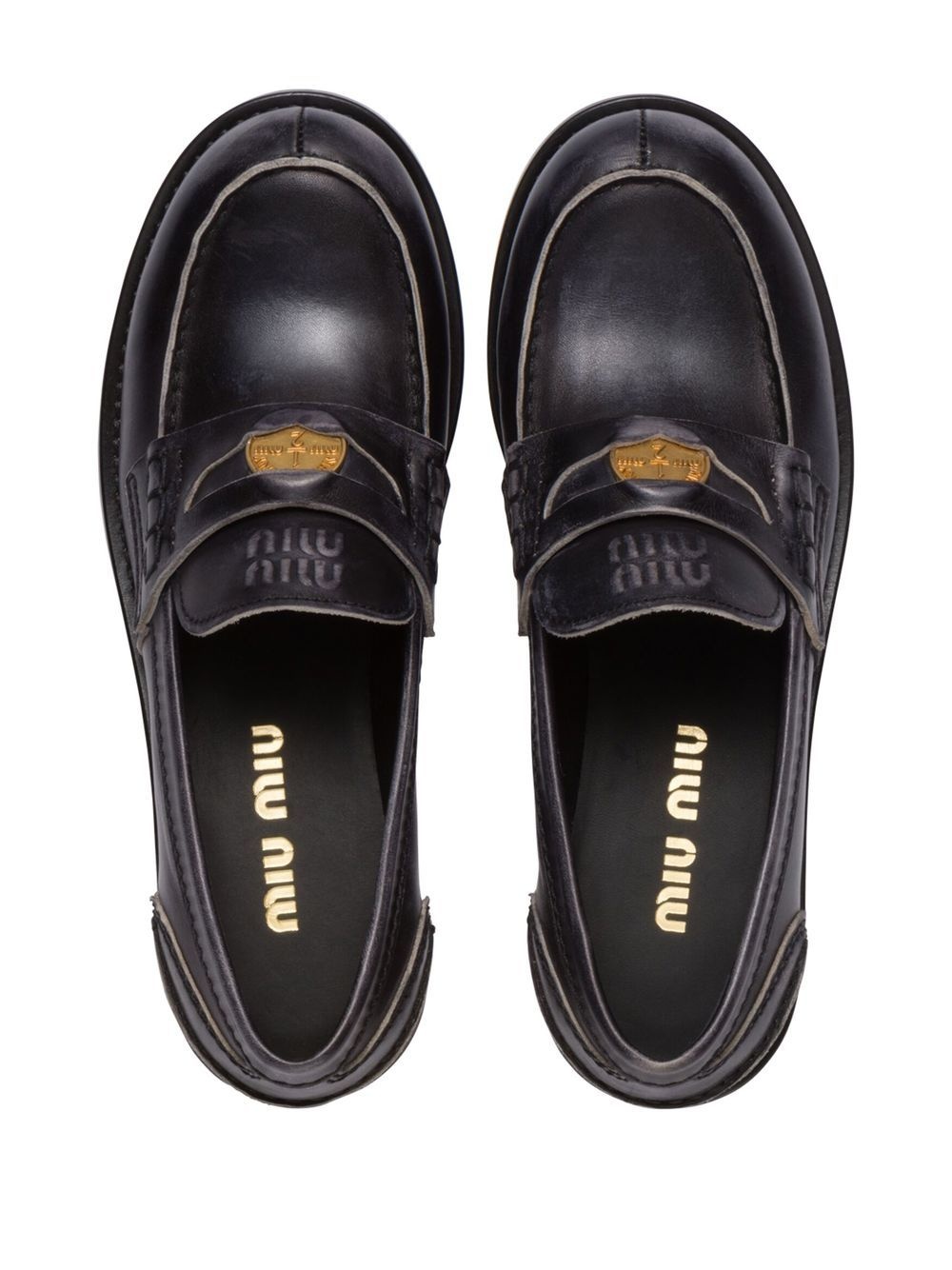 logo-plaque leather loafers - 4