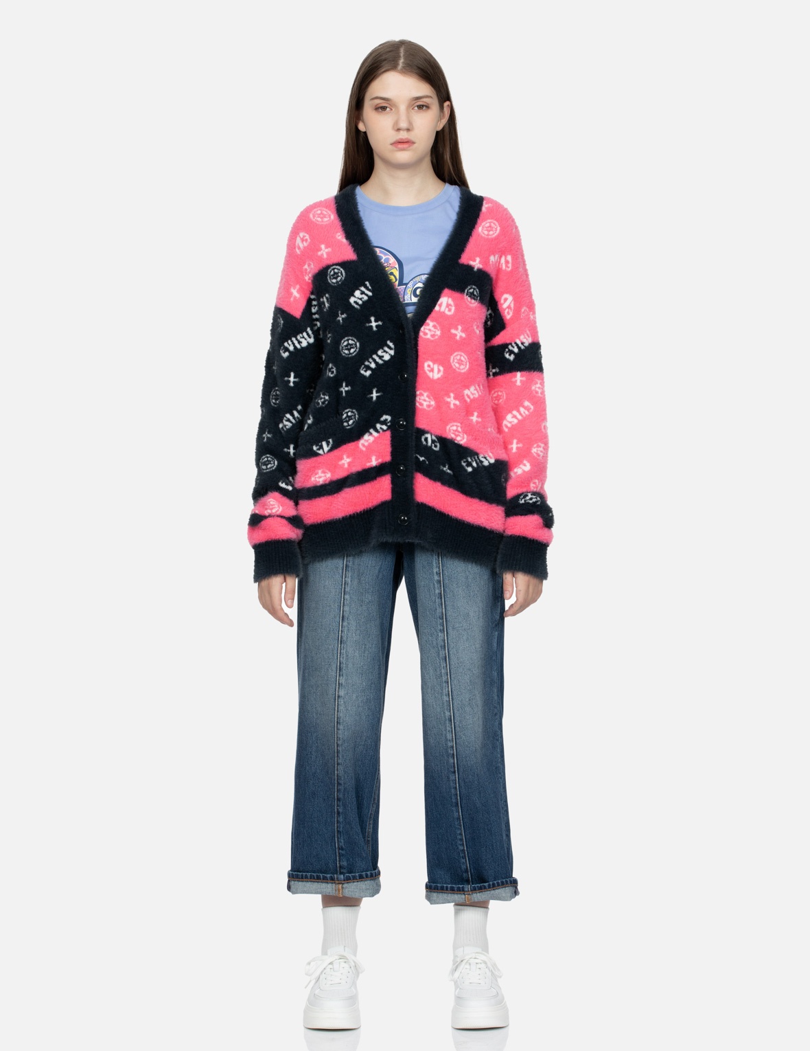 FLORAL SEAGULL PLASTISOL DAICOCK PRINT WIDE LEG JEANS - 6
