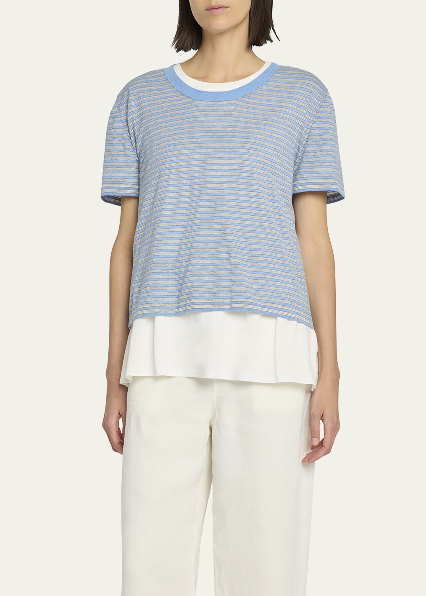 Jansu Striped Short-Sleeve Cotton-Cashmere Top - 4