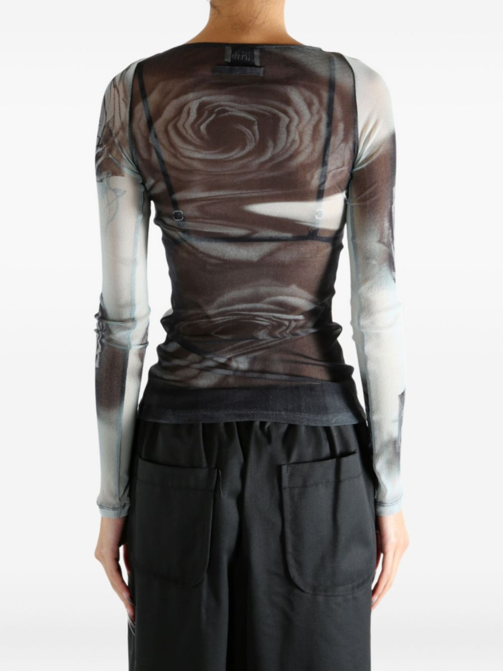 rose-print mesh top - 4