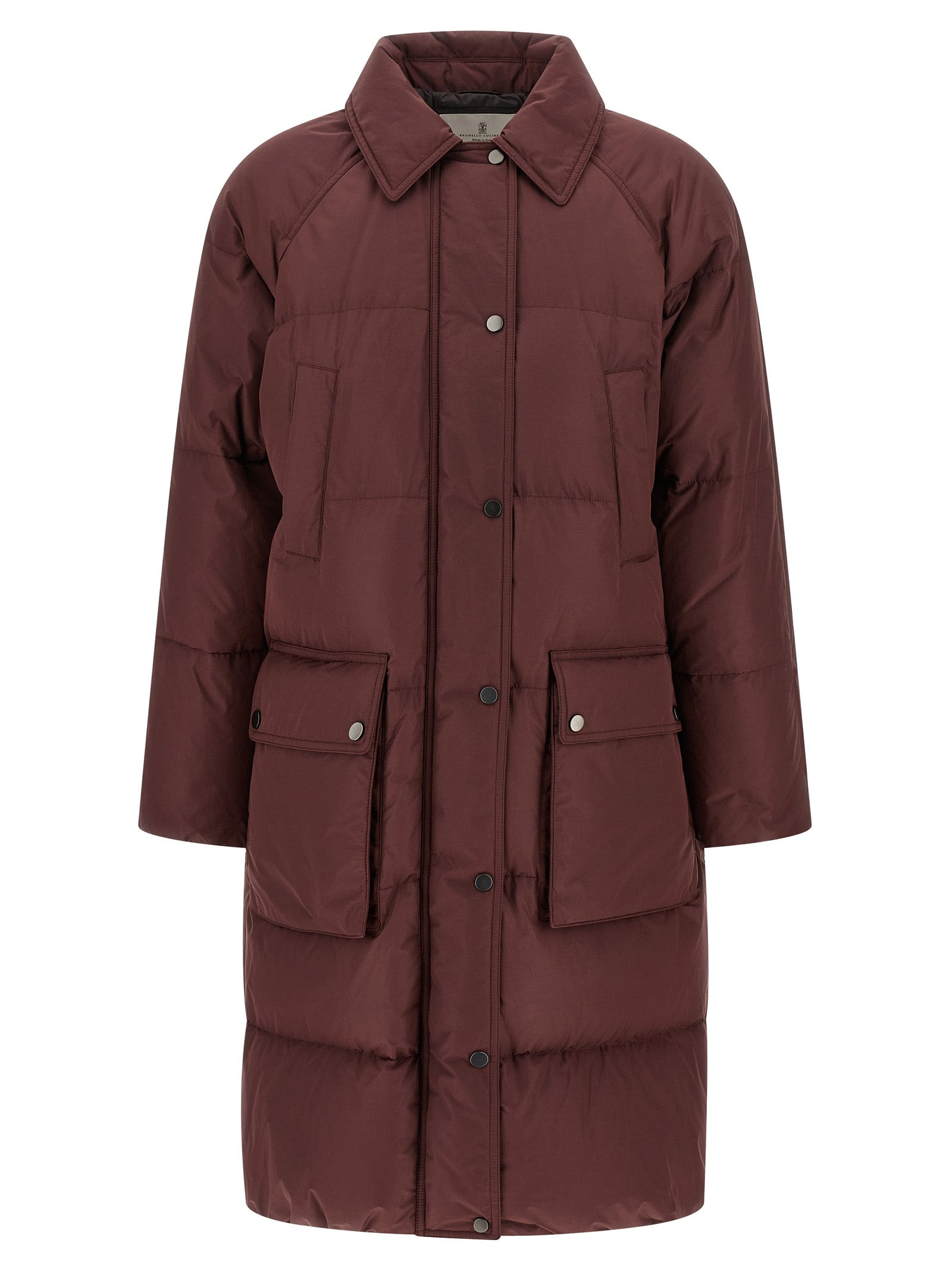 Shiny Zipper Pull Puffer Jackets Bordeaux - 2