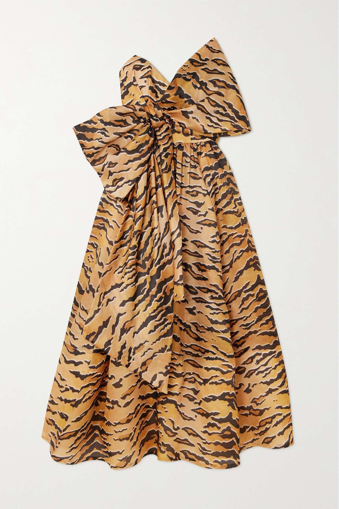 Matchmaker bow-detailed tiger-print silk-faille midi dress - 1