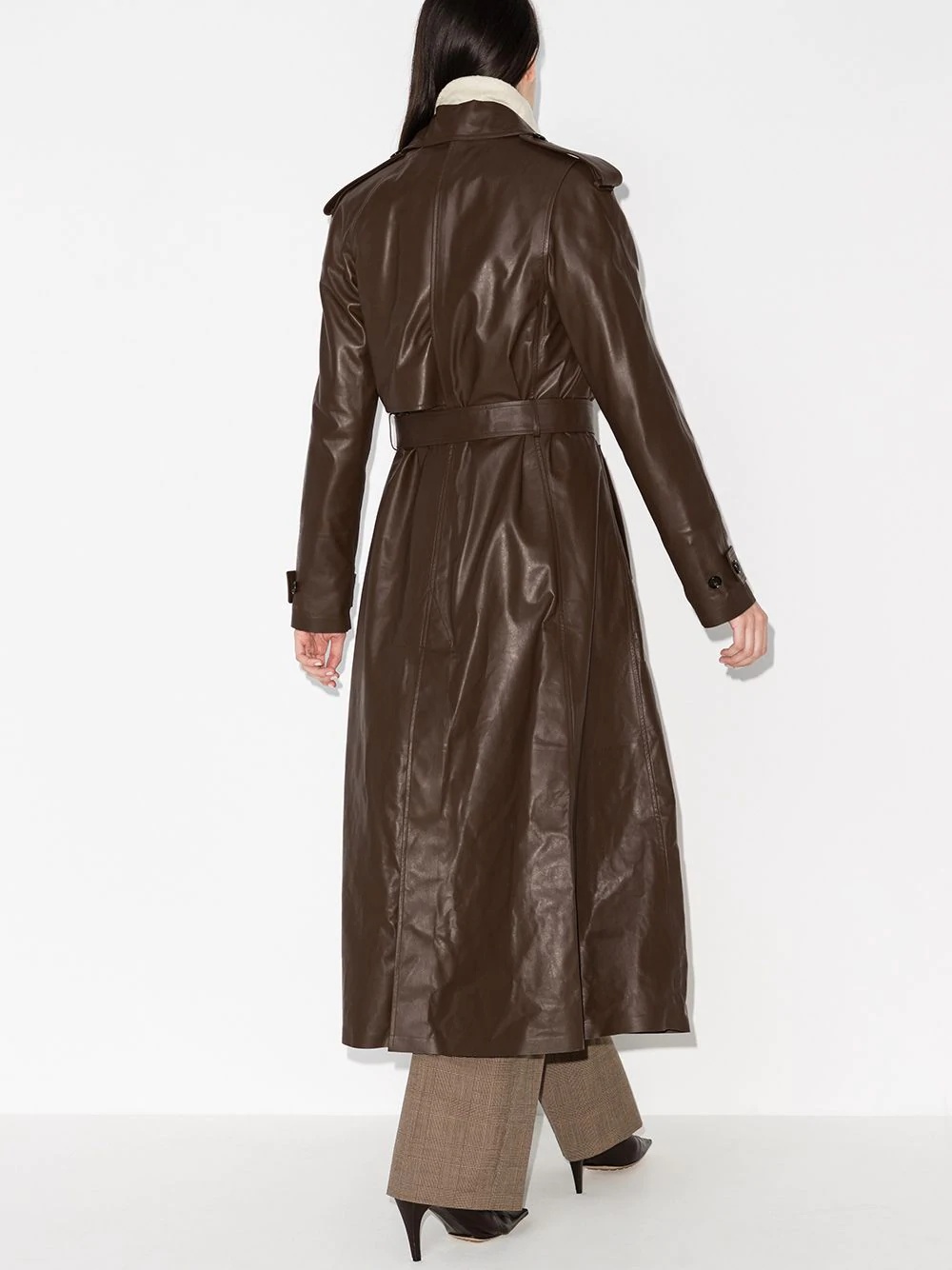 belted-waist leather trench coat - 3