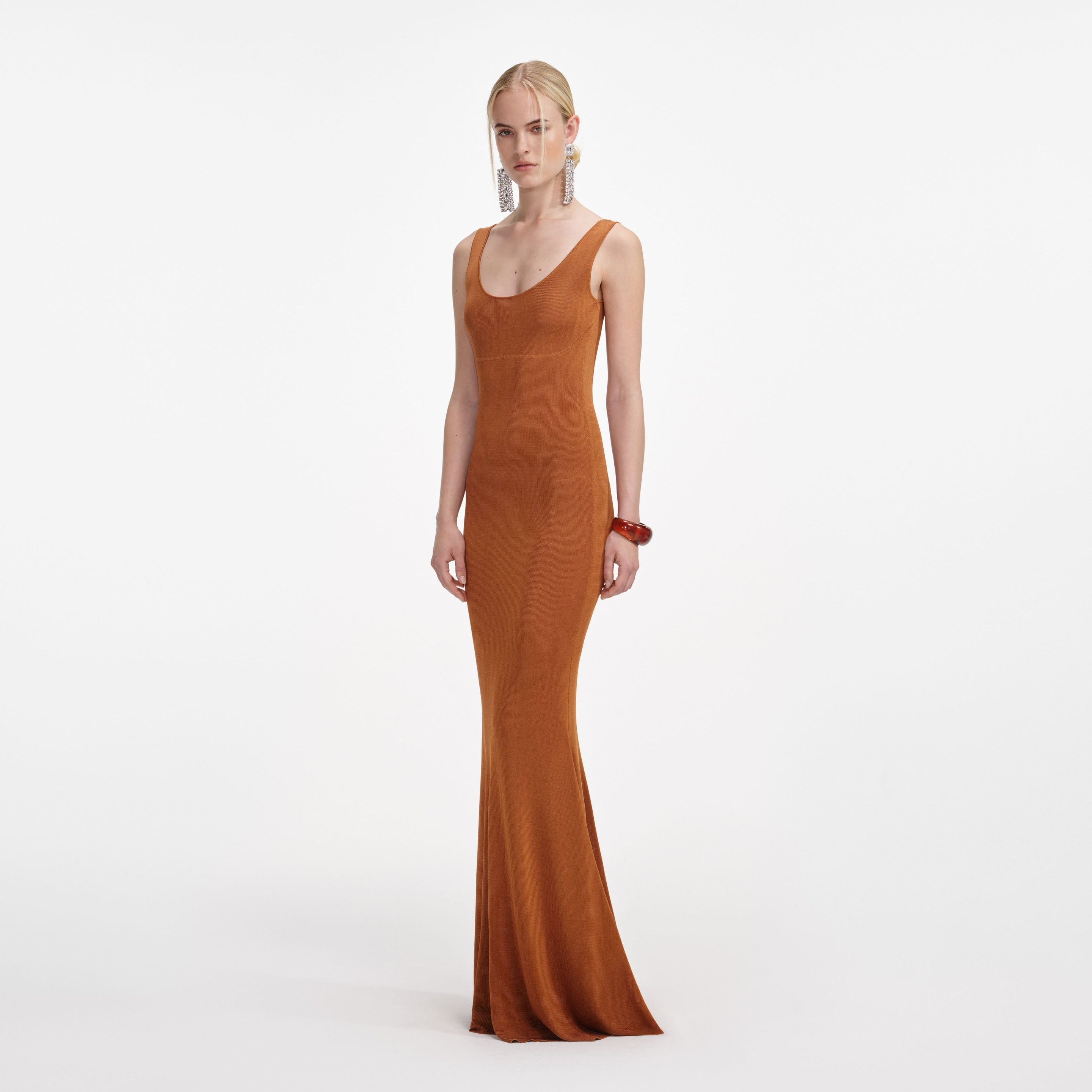 Brown Racer Back Viscose Knit Maxi Dress - 2