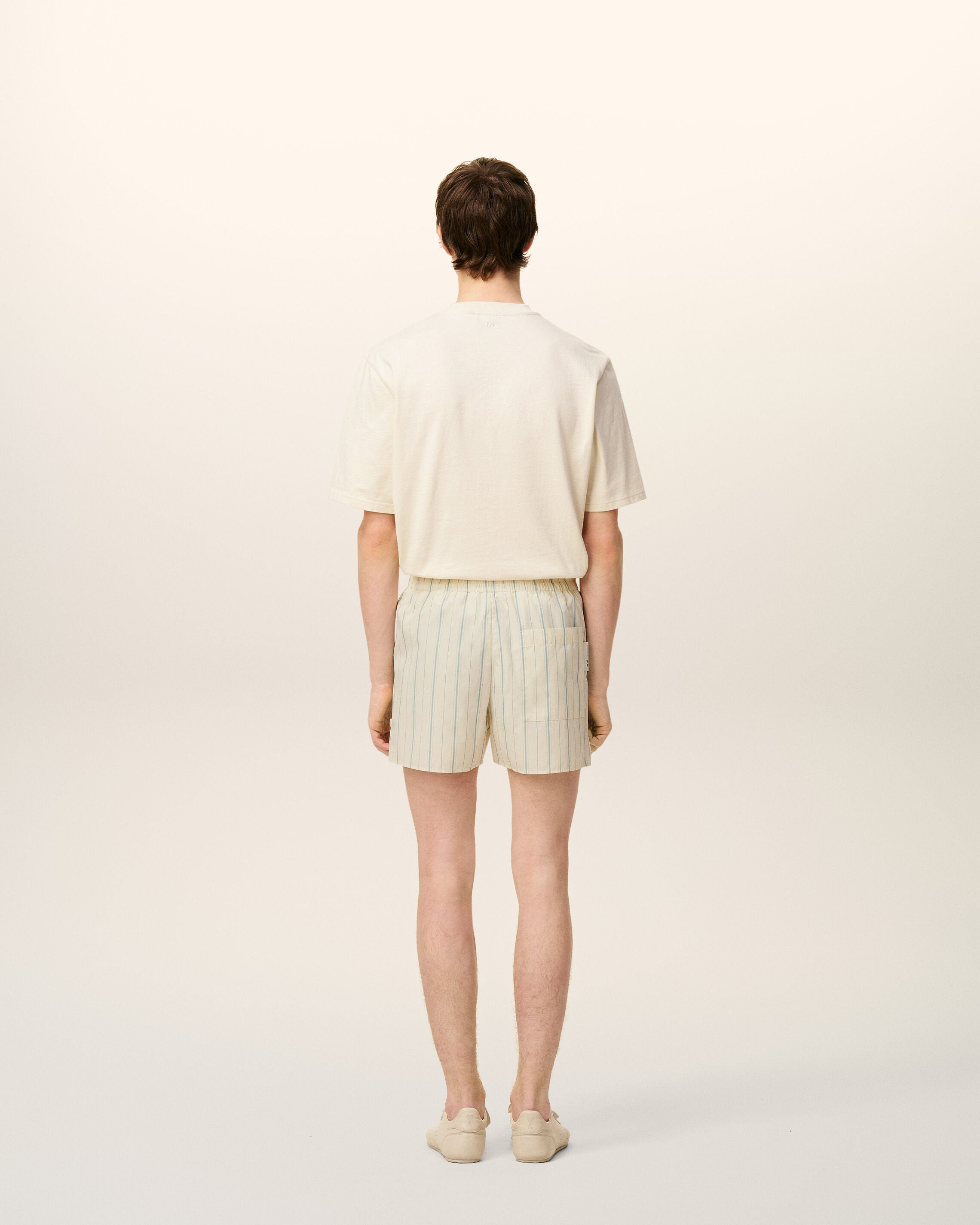 BEIGE COTTON STRIPED SHORT - 4
