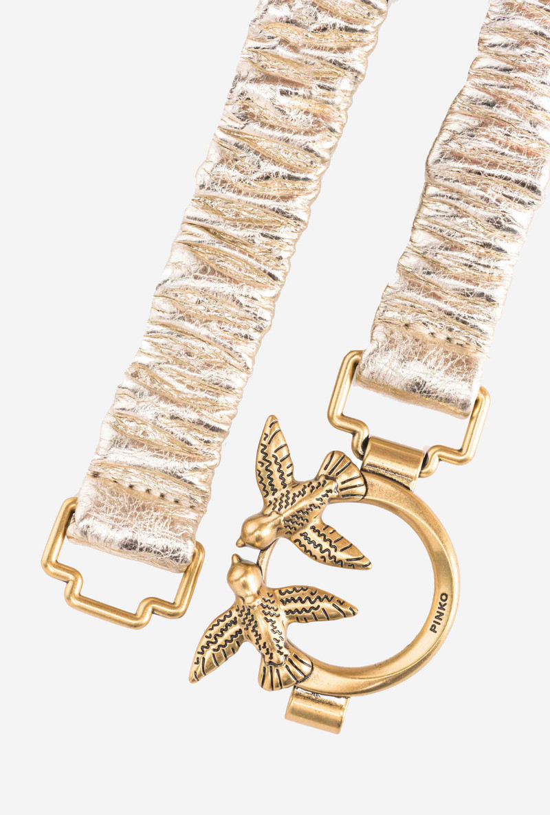 LAMINATED THIN BELT WITH GATHERING AND LOVE BIRDS 2CM 3