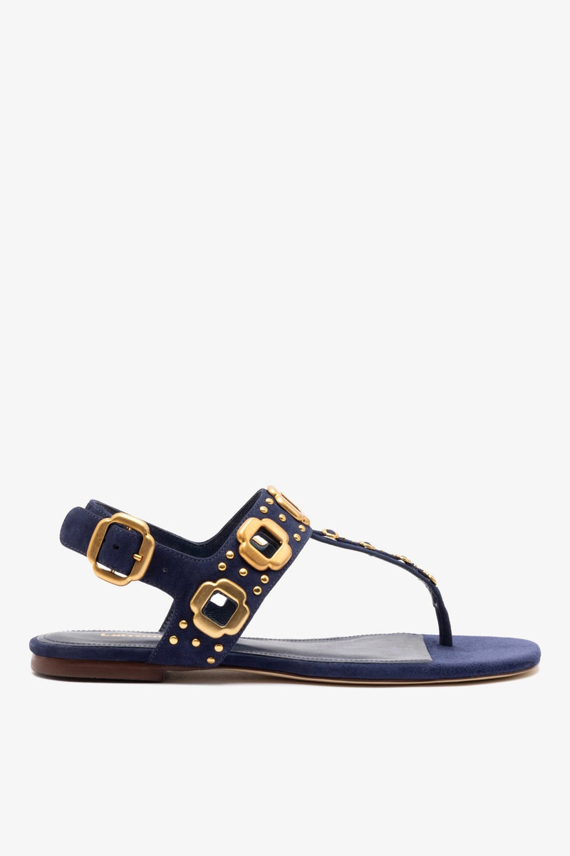 Milan Studs Thong Sandal In Navy Suede 1