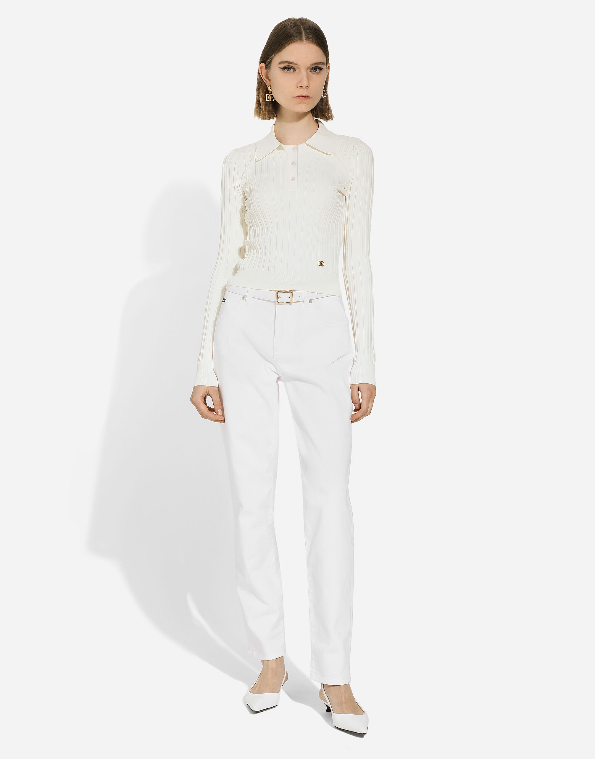 Cropped ribbed viscose polo-shirt with DG logo - 3