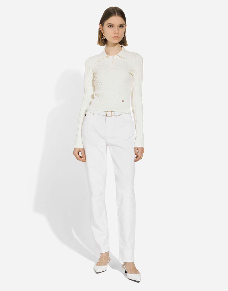 Cropped ribbed viscose polo-shirt with DG logo 3