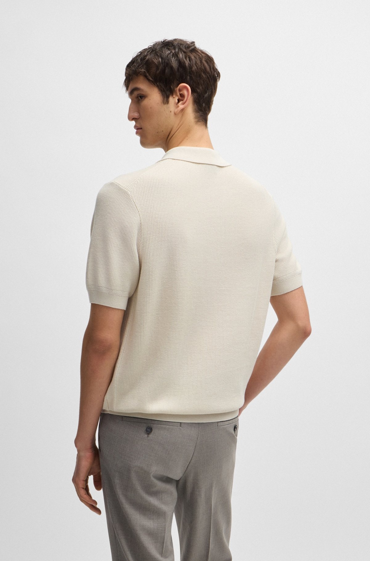 REGULAR-FIT KNIT POLO WITH MIXED STRUCTURES - 5