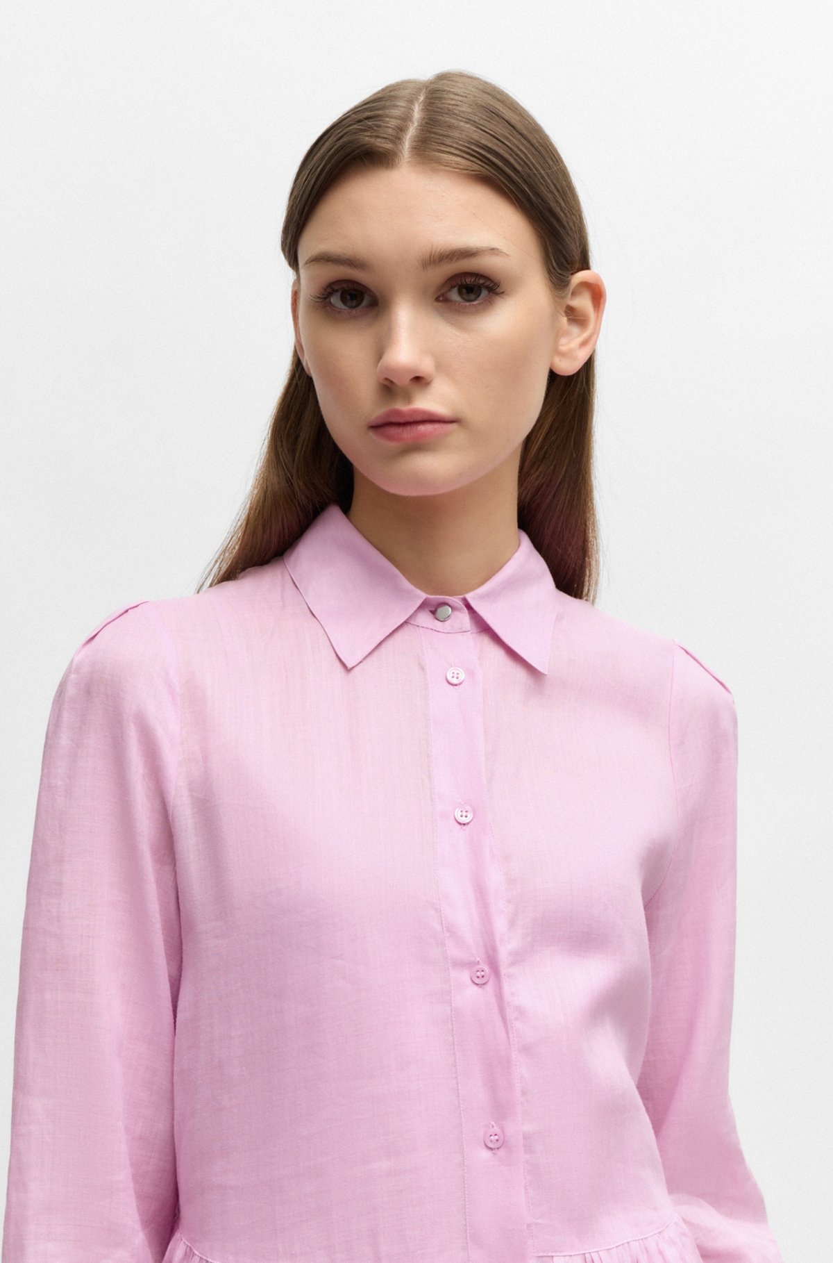 TIERED SHIRT DRESS IN RAMIE WITH COTTON INNER DRESS - 5