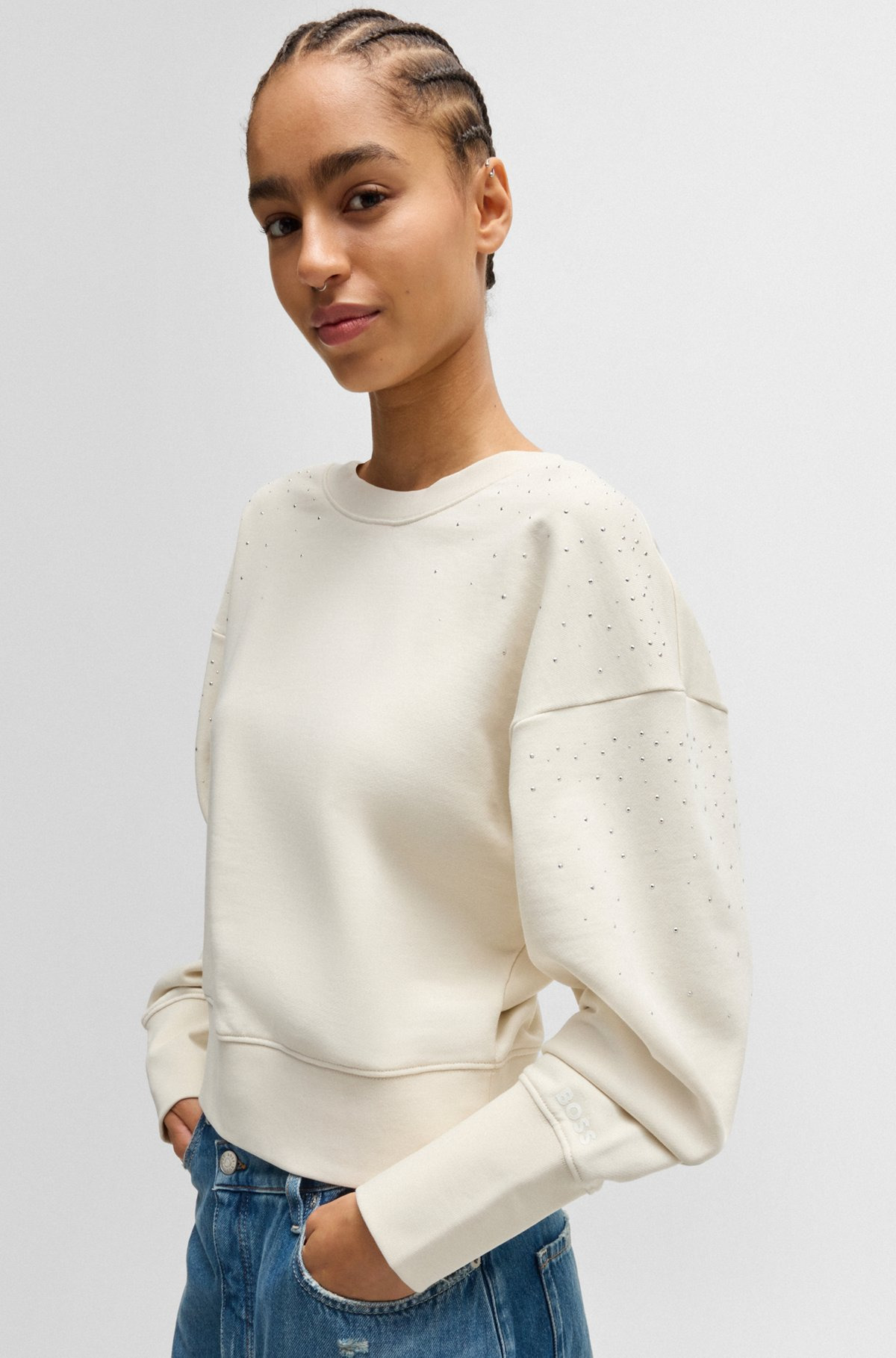 EMBELLISHED SWEATSHIRT IN COTTON TERRY WITH RIBBED TRIMS - 5