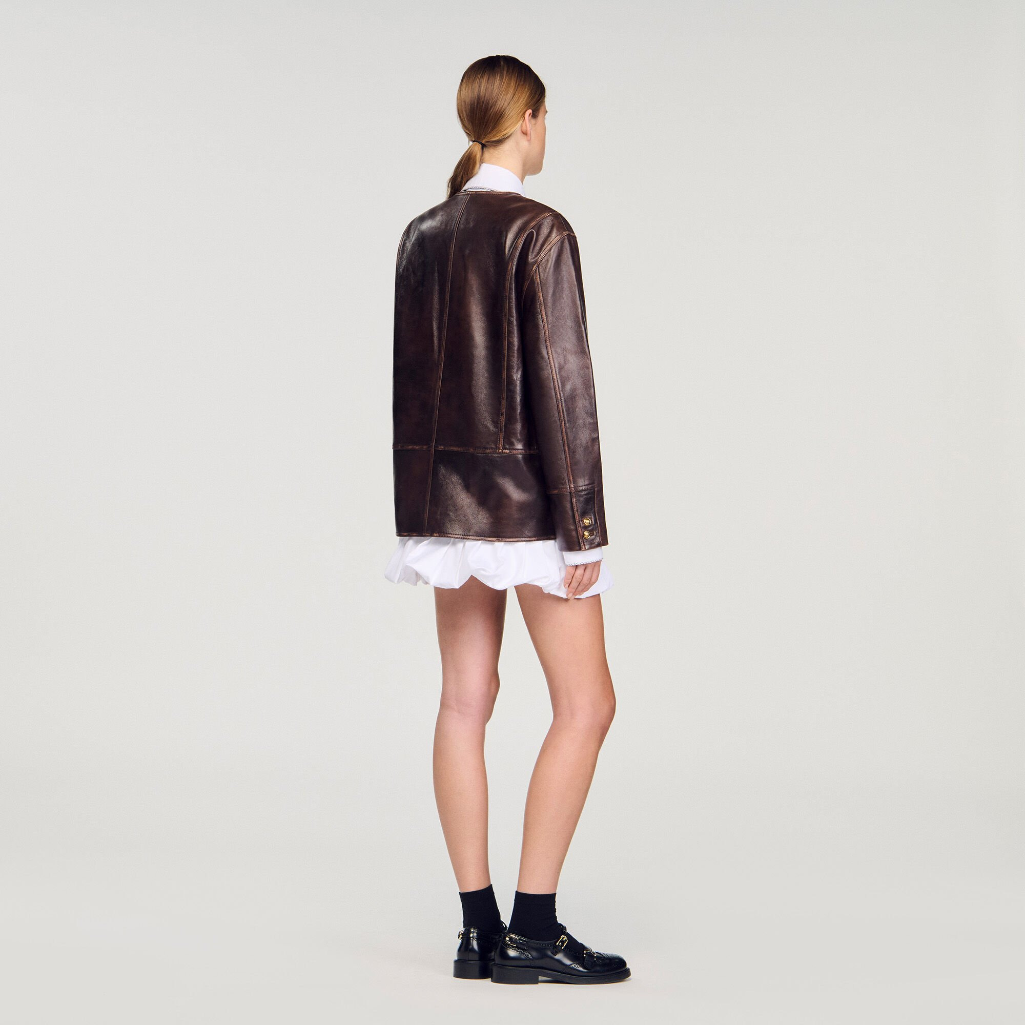 LONG DISTRESSED LEATHER JACKET - 5