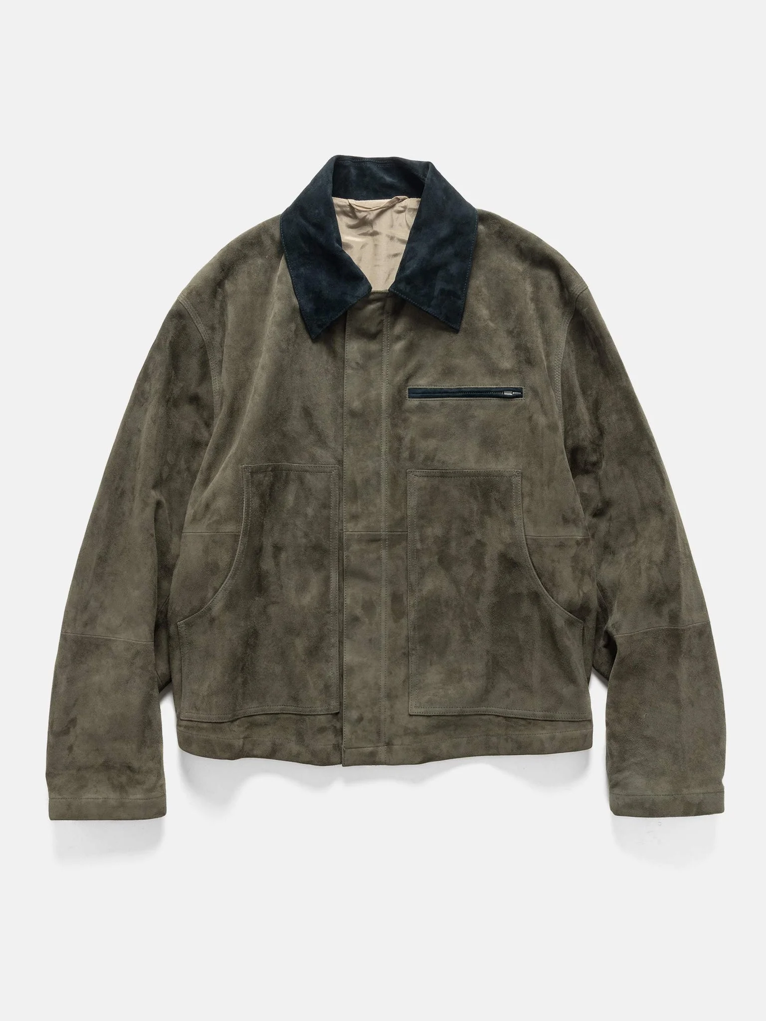 Goat Suede Work Jacket Khaki - 1