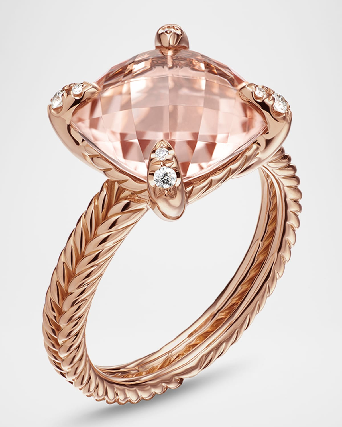 Chatelaine 11mm Rose Gold  Ring with Morganite & Diamonds - 3