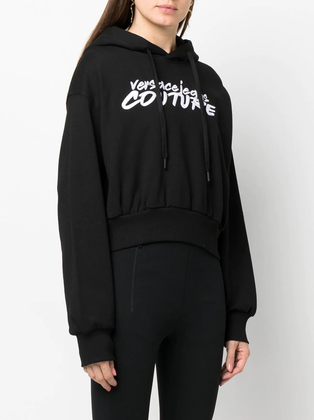 logo-embroidered cropped hoodie - 3