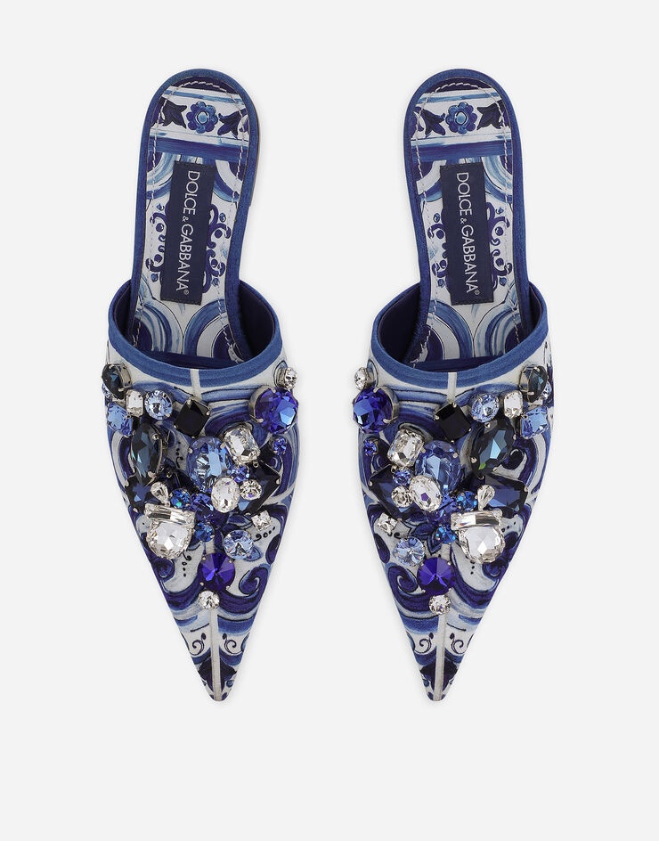 Majolica-print brocade mules with embroidery - 4