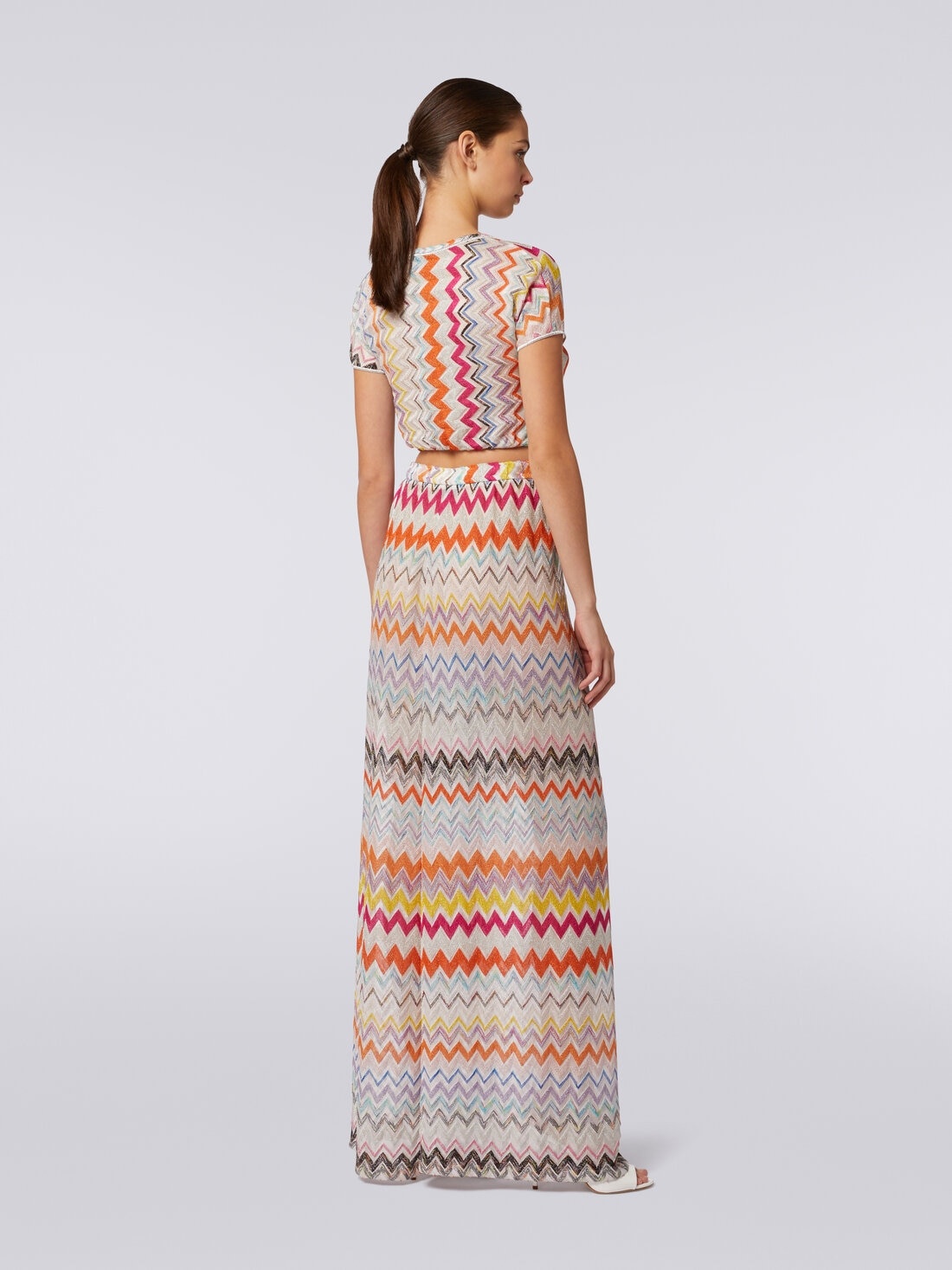 Viscose blend lamé chevron palazzo trousers - 4