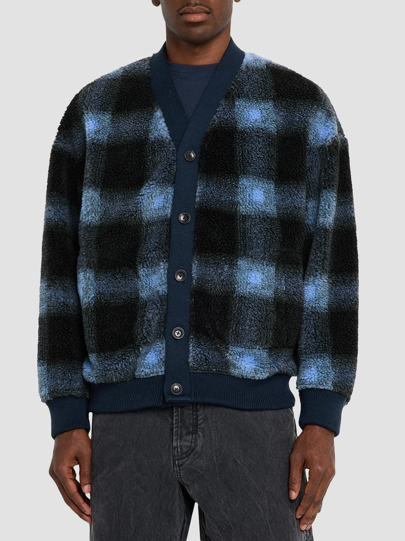 Men's Plaid Polar Fleece Cardigan - Thyme Blue 3