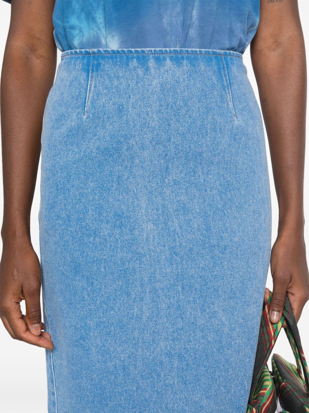 logo-patch denim pencil skirt - 5