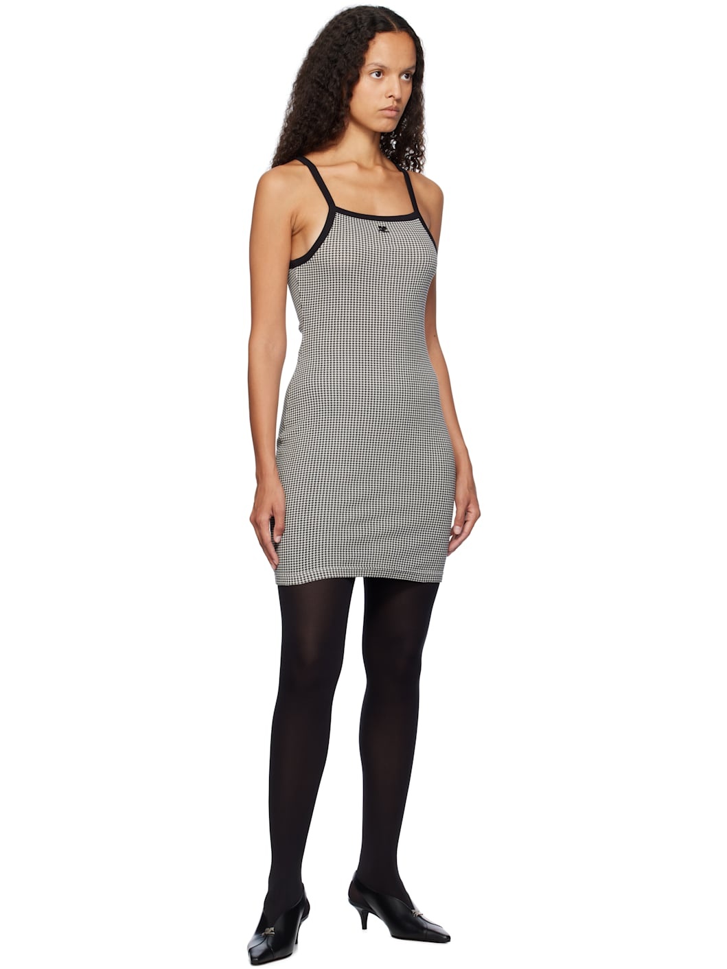 Black & White Contrast Houndstooth Minidress - 4
