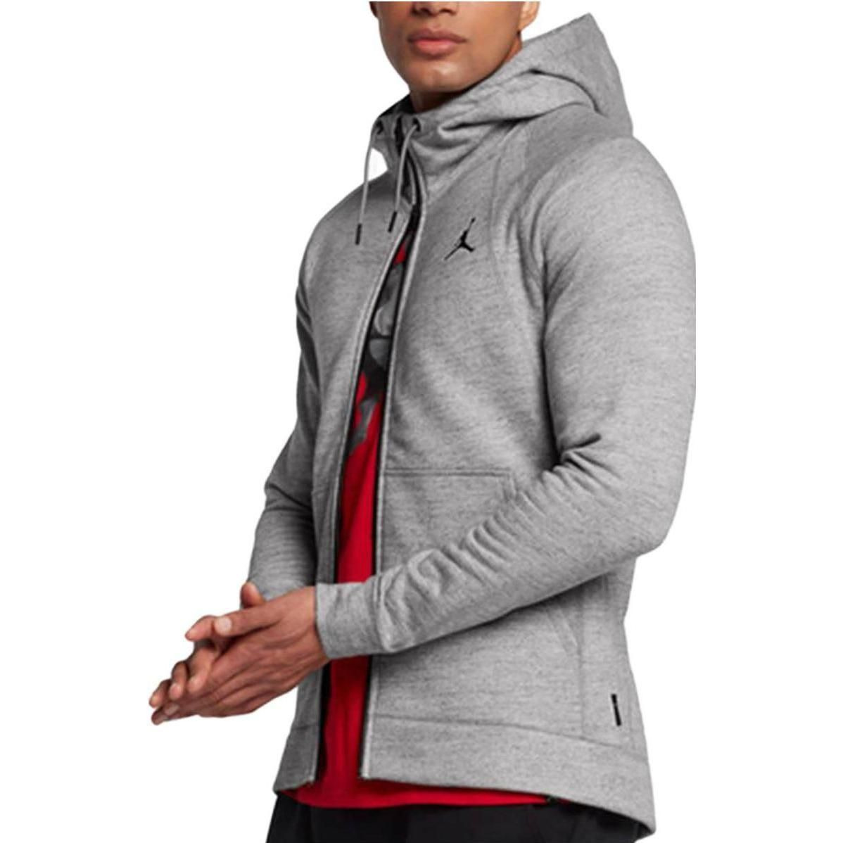 Air Jordan Solid Color Zipper Hoodie Men's Grey 860197-063 - 2